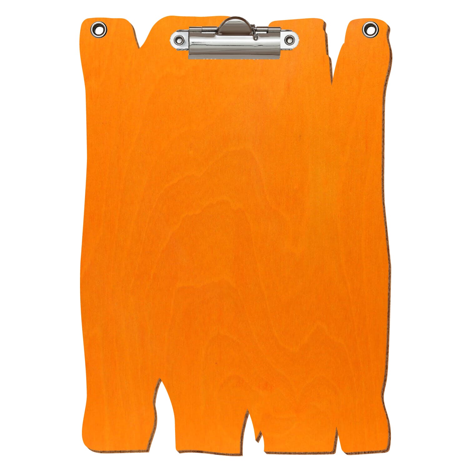 Klemmbrett Holzbrettform mit 2 Ösen Orange A5 hochkant Zahnklemme silber