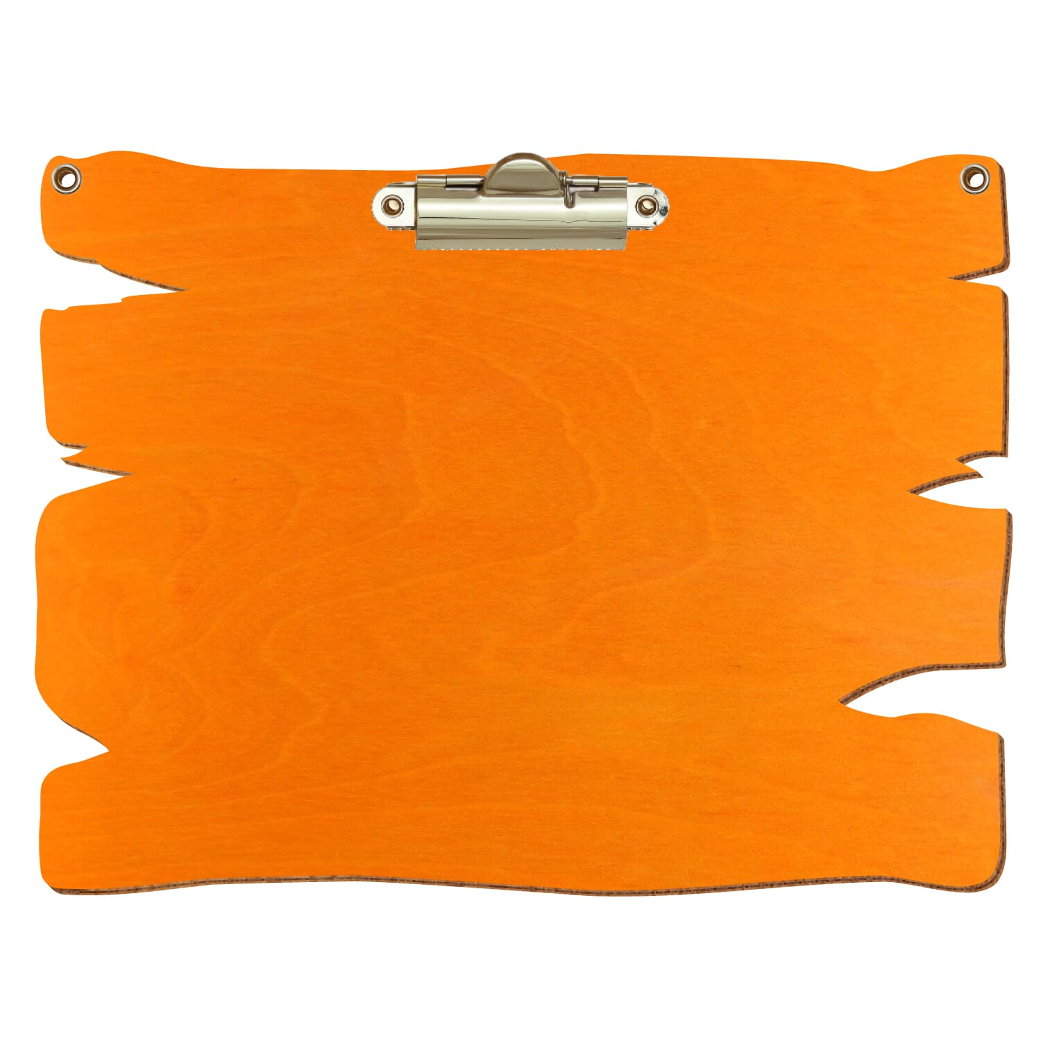 Klemmbrett Holzbrettform mit 2 Ösen Orange A5 querkant Zahnklemme gold