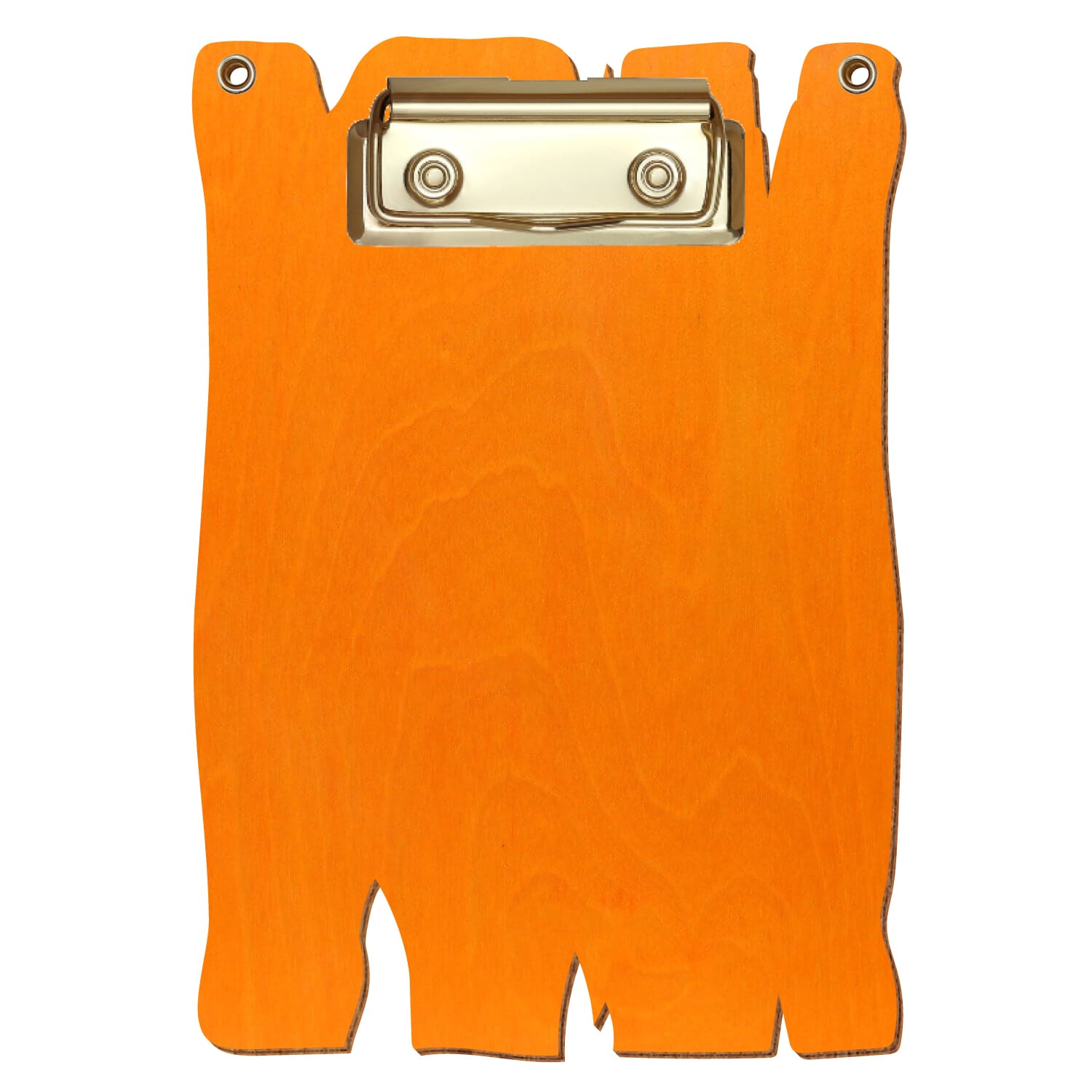 Klemmbrett Holzbrettform mit 2 Ösen Orange A6 hochkant Bügelklemme gold