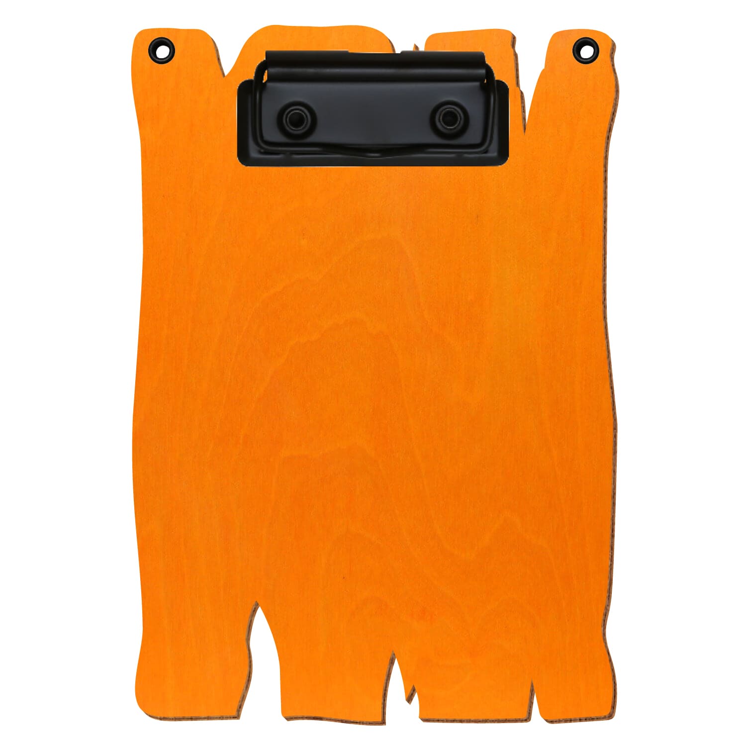 Klemmbrett Holzbrettform mit 2 Ösen Orange A6 hochkant Bügelklemme schwarz
