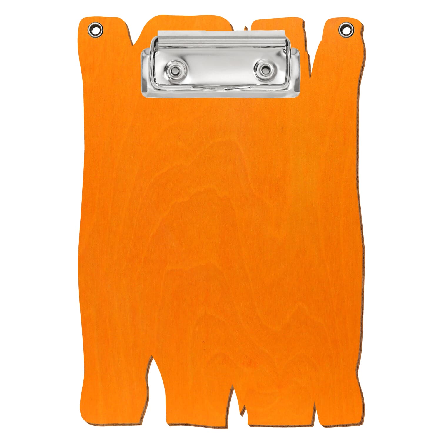 Klemmbrett Holzbrettform mit 2 Ösen Orange A6 hochkant Bügelklemme silber