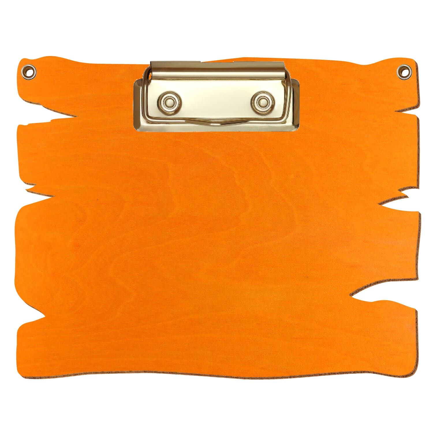 Klemmbrett Holzbrettform mit 2 Ösen Orange A6 querkant Bügelklemme gold