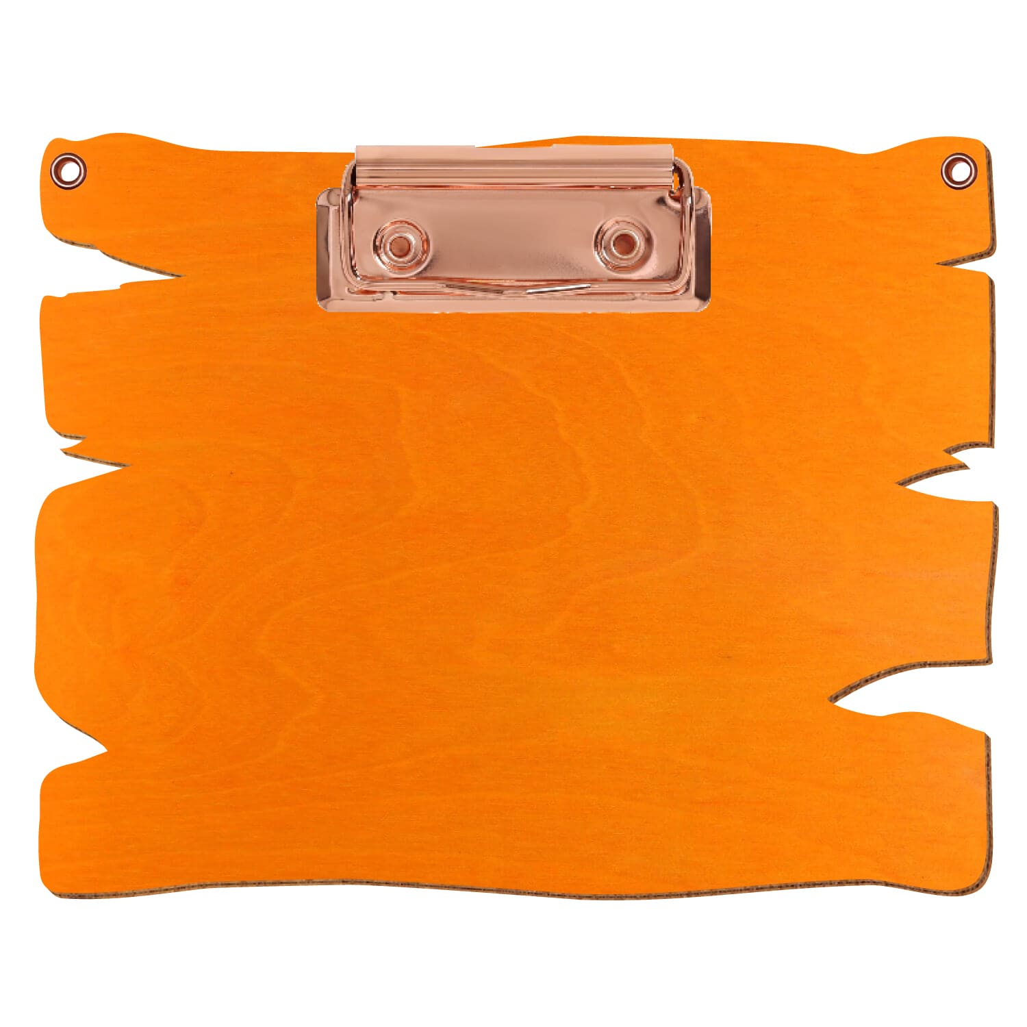 Klemmbrett Holzbrettform mit 2 Ösen Orange A6 querkant Bügelklemme roségold