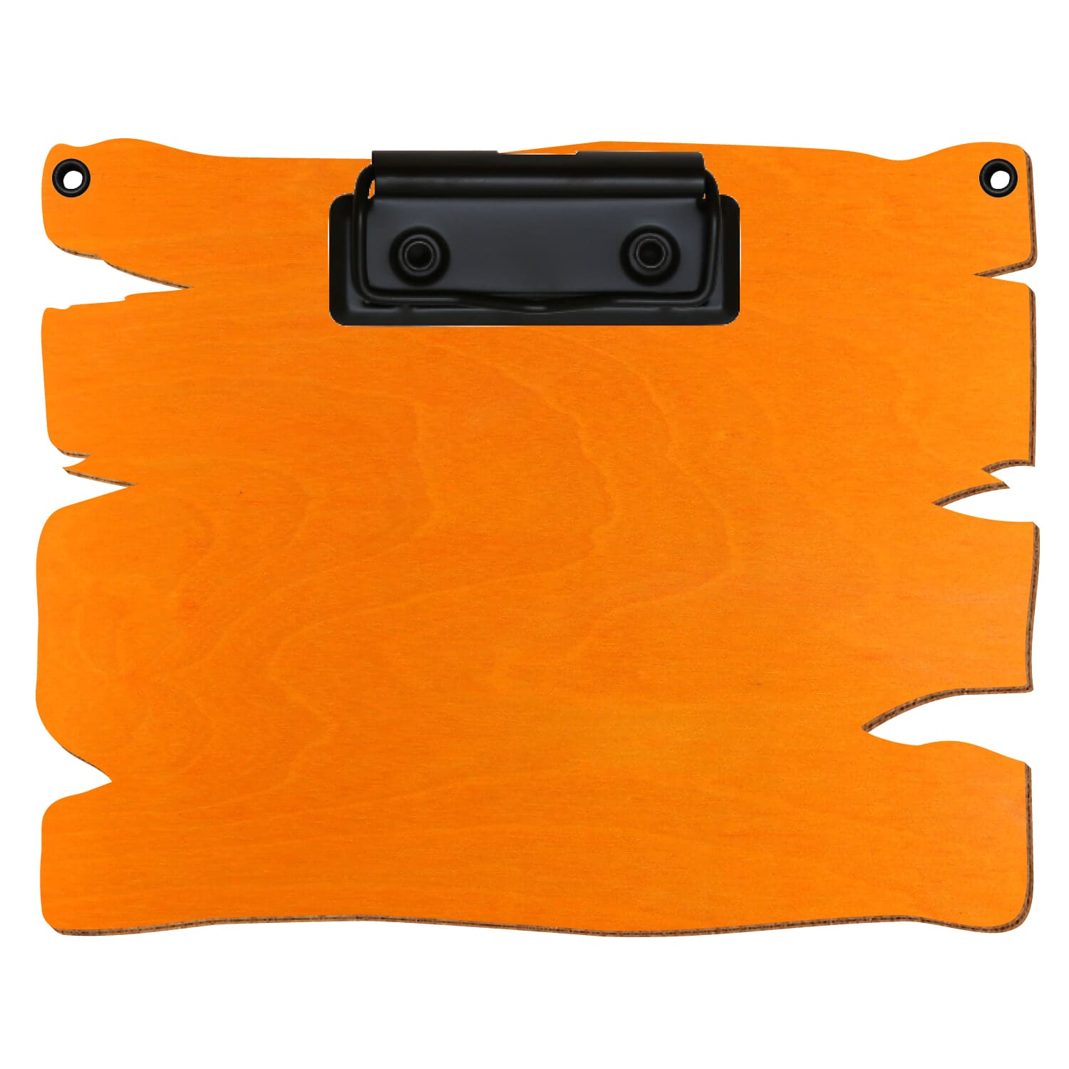 Klemmbrett Holzbrettform mit 2 Ösen Orange A6 querkant Bügelklemme schwarz