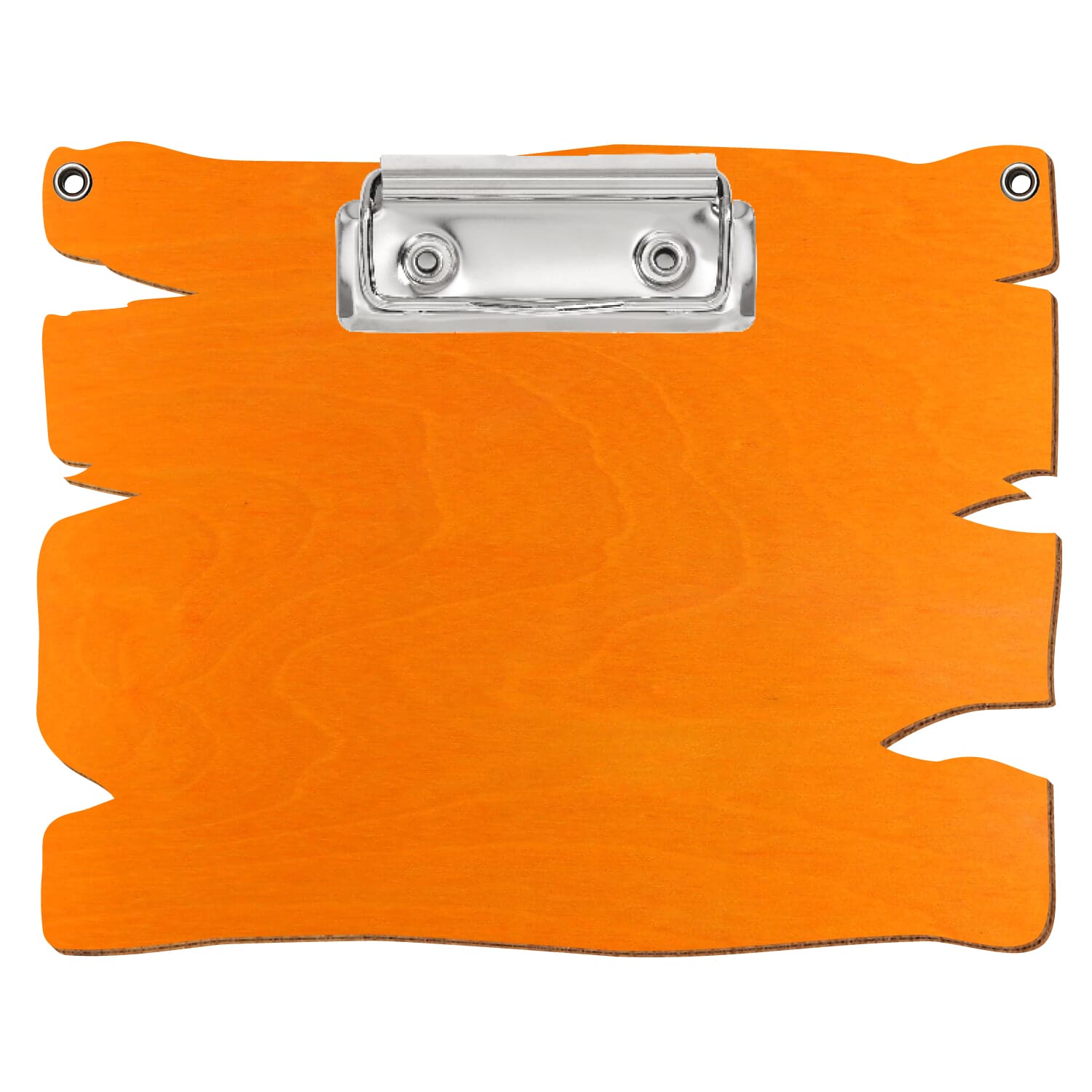 Klemmbrett Holzbrettform mit 2 Ösen Orange A6 querkant Bügelklemme silber