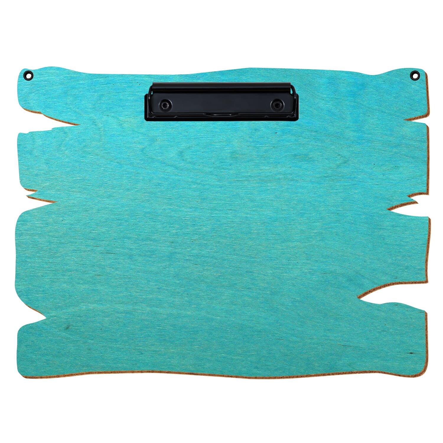 Klemmbrett Holzbrettform mit 2 Ösen Türkis A4 querkant Bügelklemme schwarz