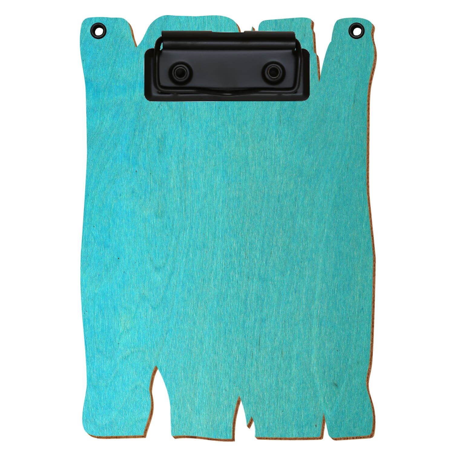 Klemmbrett Holzbrettform mit 2 Ösen Türkis A6 hochkant Bügelklemme schwarz