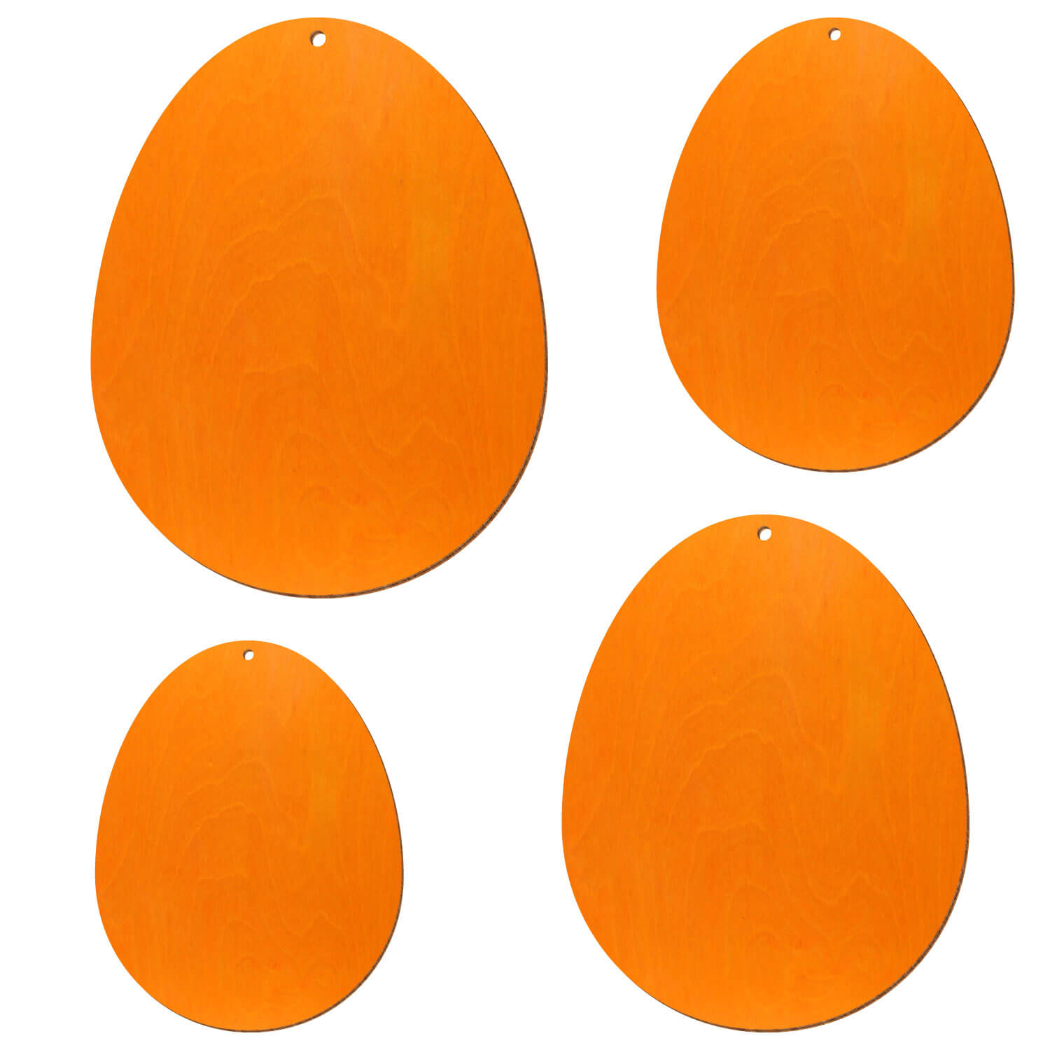 oranges Holzosterei aus Birkensperrholz mit Aufhängeloch in vier verschiedenen Größen