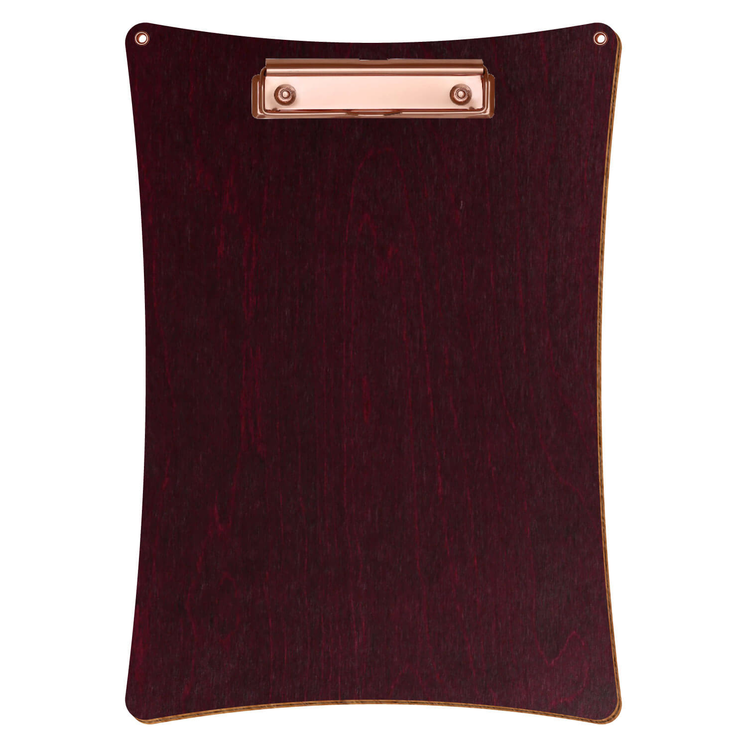 Bütic Holz-Klemmbrett konkav violett mit Aufhängeösen in A4 hochkant mit roségoldener Bügelklemme
