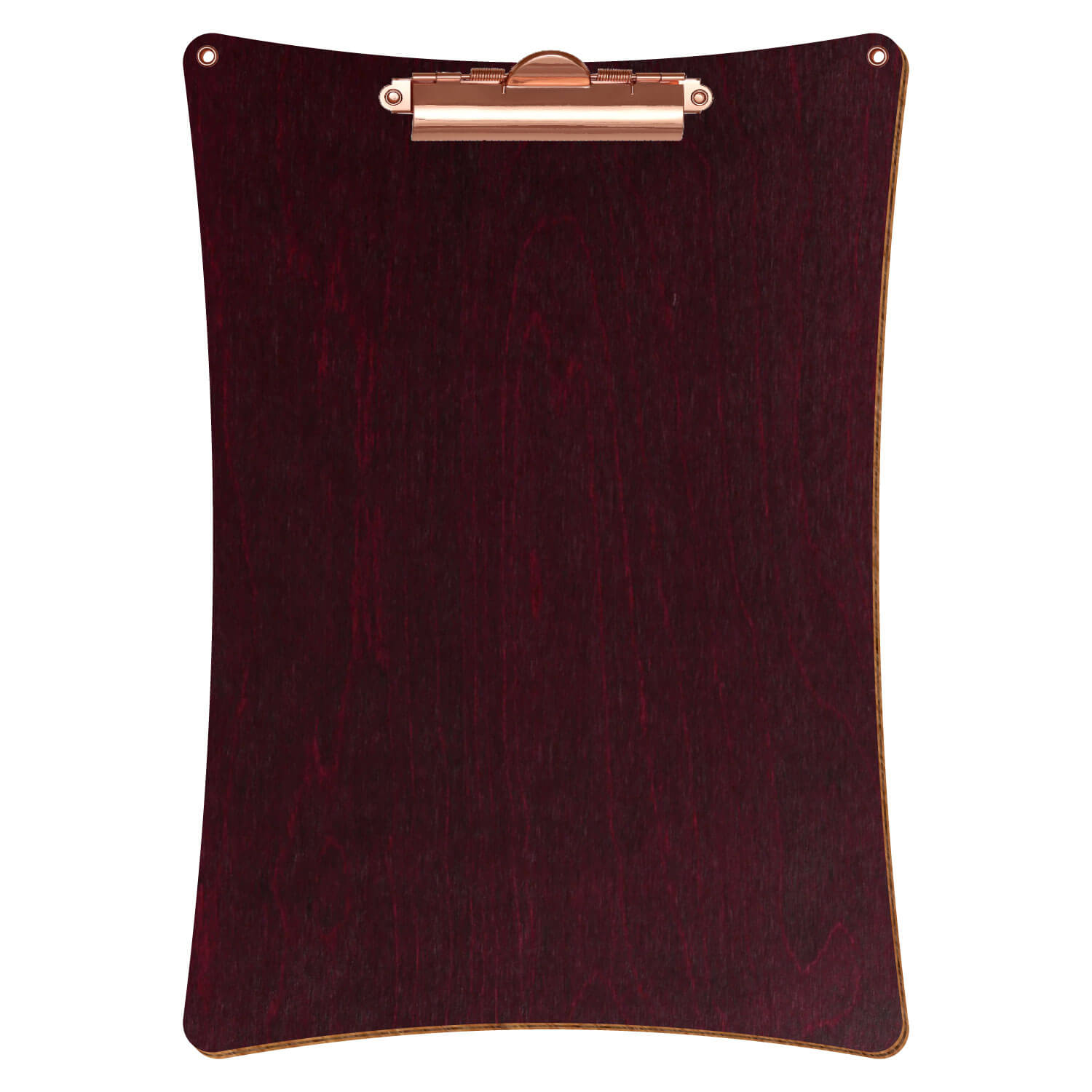 Bütic Holz-Klemmbrett konkav violett mit Aufhängeösen in A4 hochkant mit roségoldener Zahnklemme