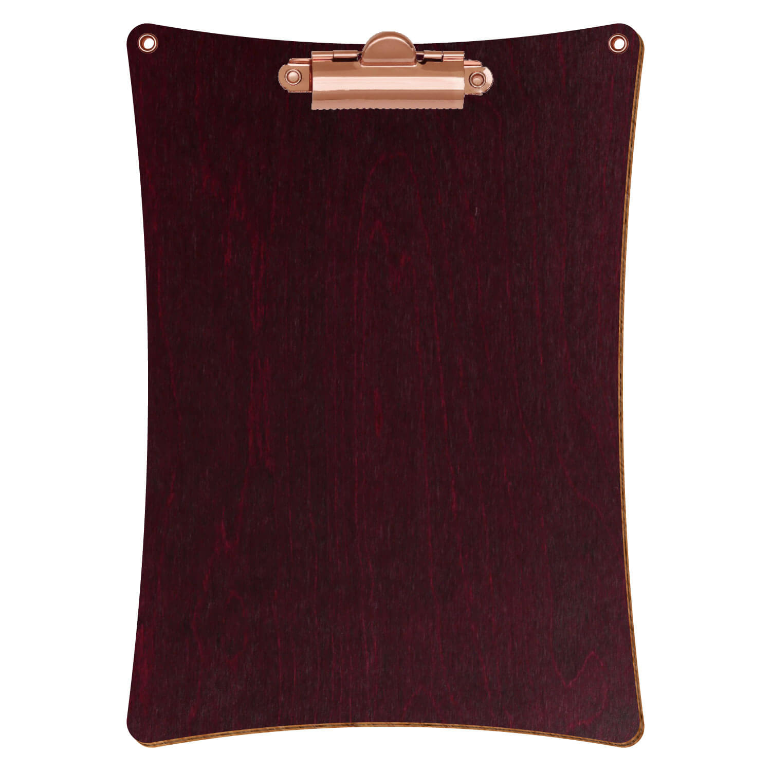 Bütic Holz-Klemmbrett konkav violett mit Aufhängeösen in A5 hochkant mit roségoldener Zahnklemme