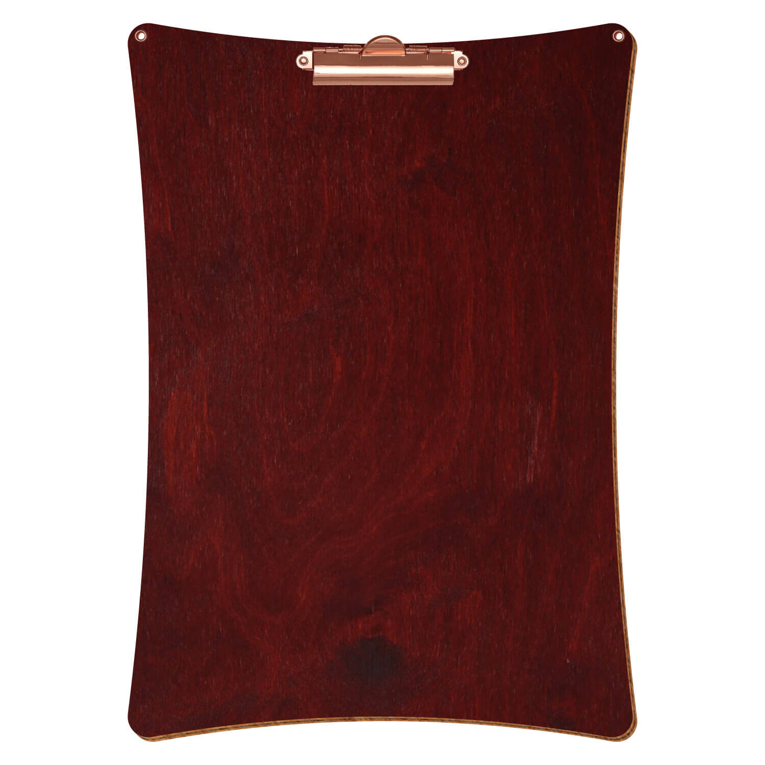 Bütic Holz-Klemmbrett konkav in der Farbe Mahagoni mit Aufhängeösen in A3 hochkant mit roségoldener Zahnklemme
