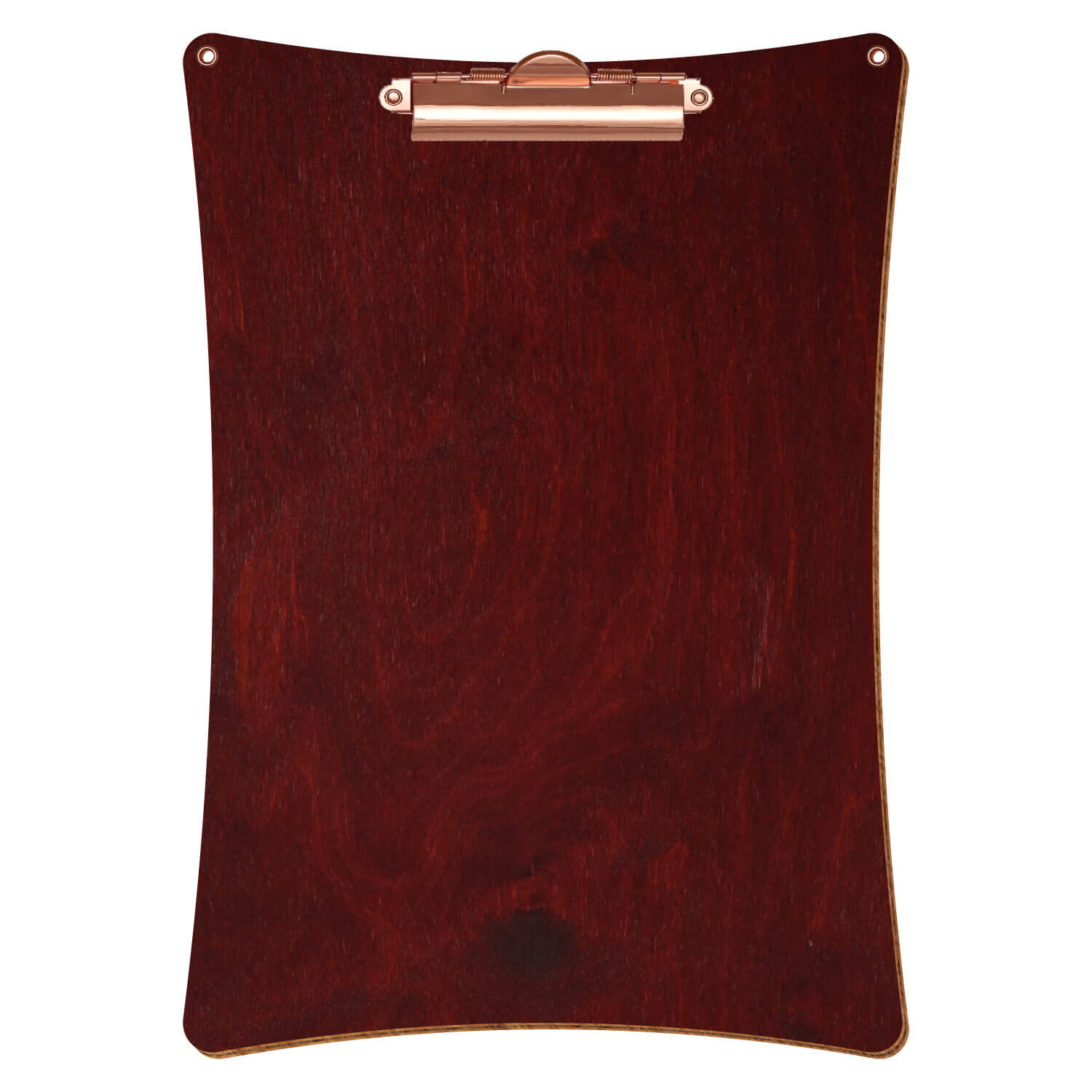 Bütic Holz-Klemmbrett konkav in der Farbe Mahagoni mit Aufhängeösen in A4 hochkant mit roségoldener Zahnklemme