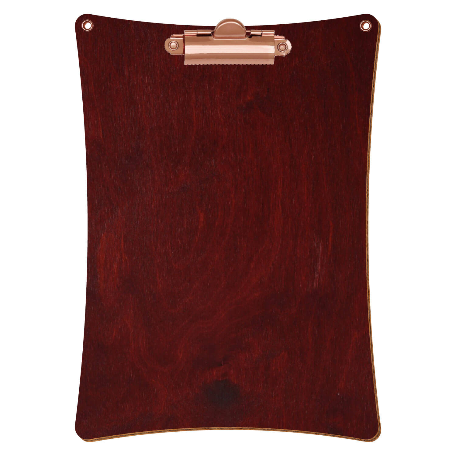 Bütic Holz-Klemmbrett konkav in der Farbe Mahagoni mit Aufhängeösen in A5 hochkant mit roségoldener Zahnklemme