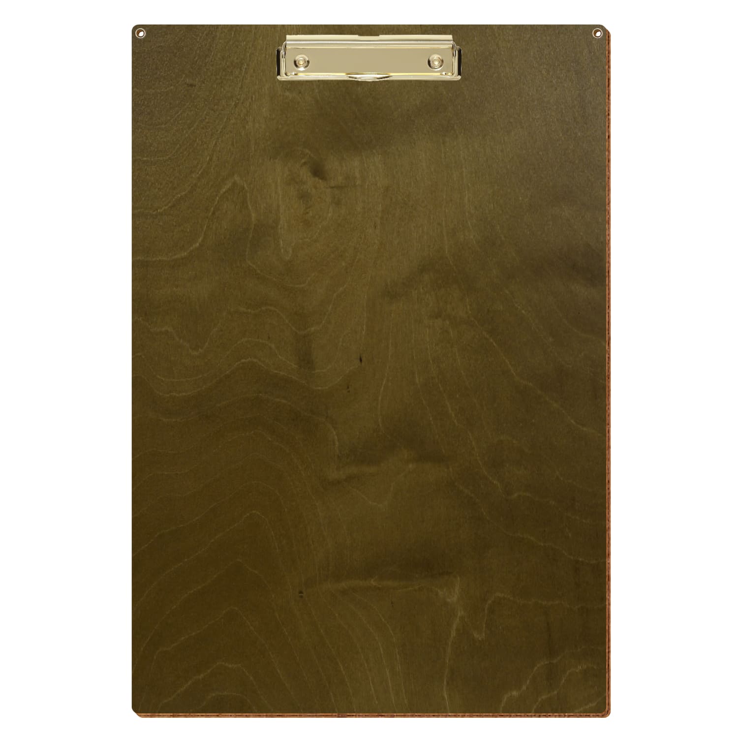 Klemmbrett Standardform Nussbaum hell mit 2 Ösen A3 hochkant Bügelklemme gold