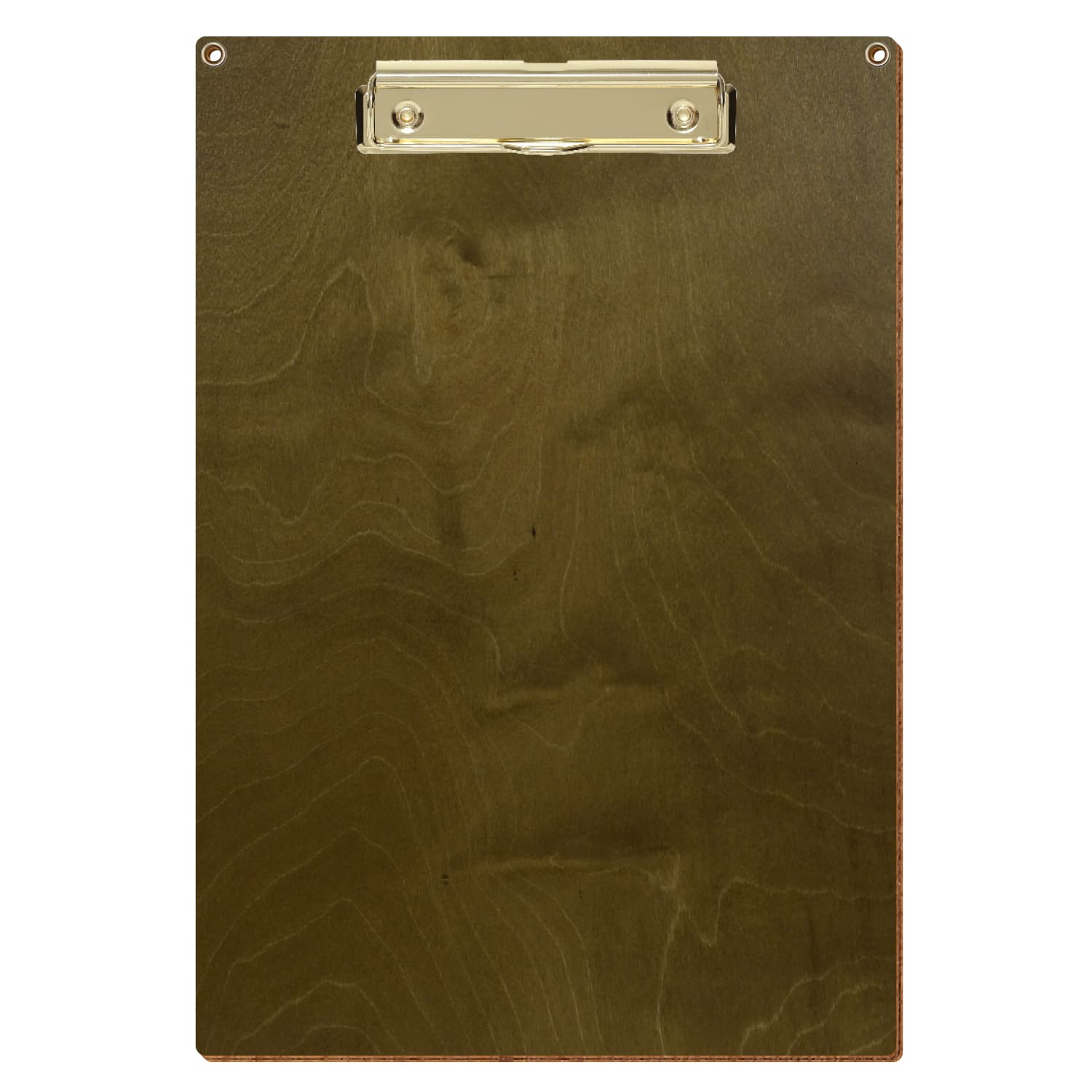 Klemmbrett Standardform Nussbaum hell mit 2 Ösen A4 hochkant Bügelklemme gold