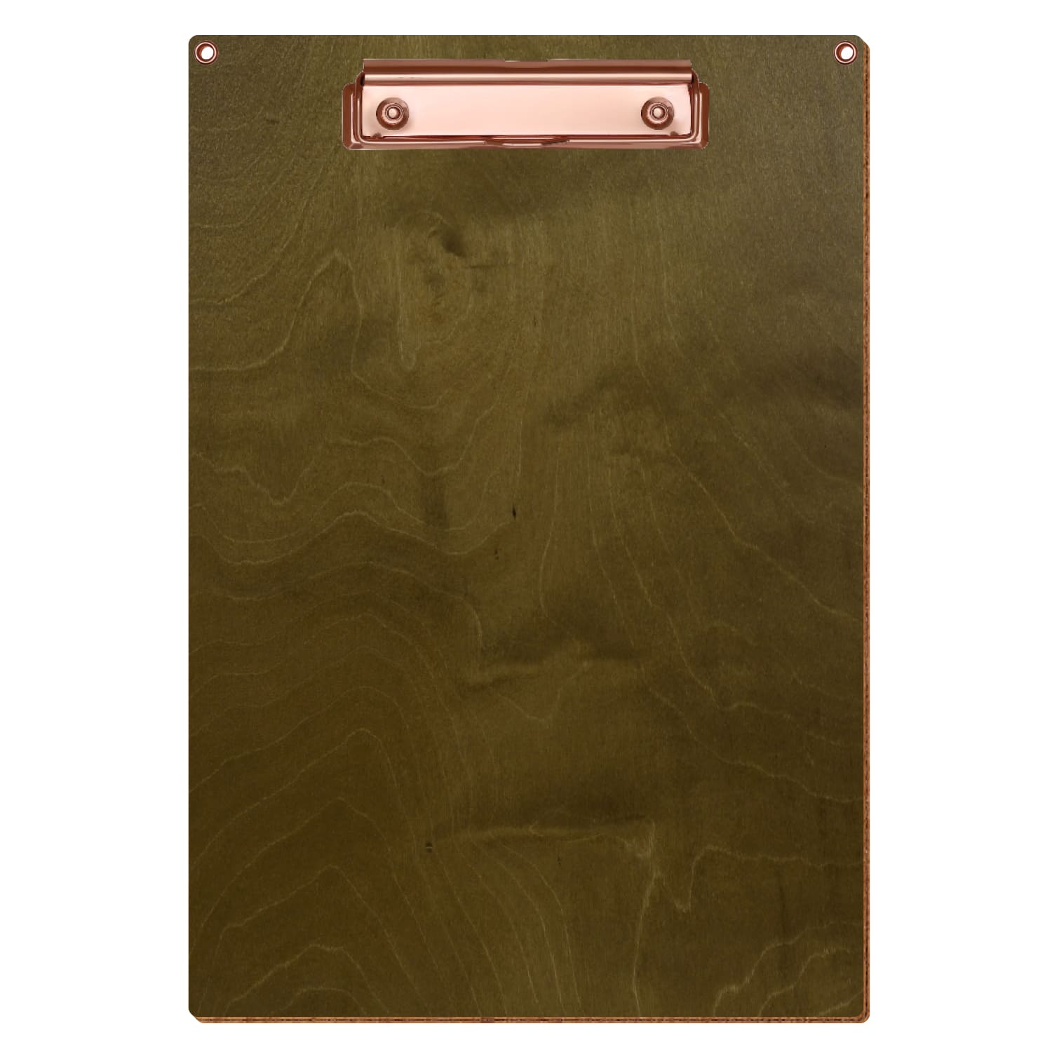 Klemmbrett Standardform Nussbaum hell mit 2 Ösen A4 hochkant Bügelklemme roségold