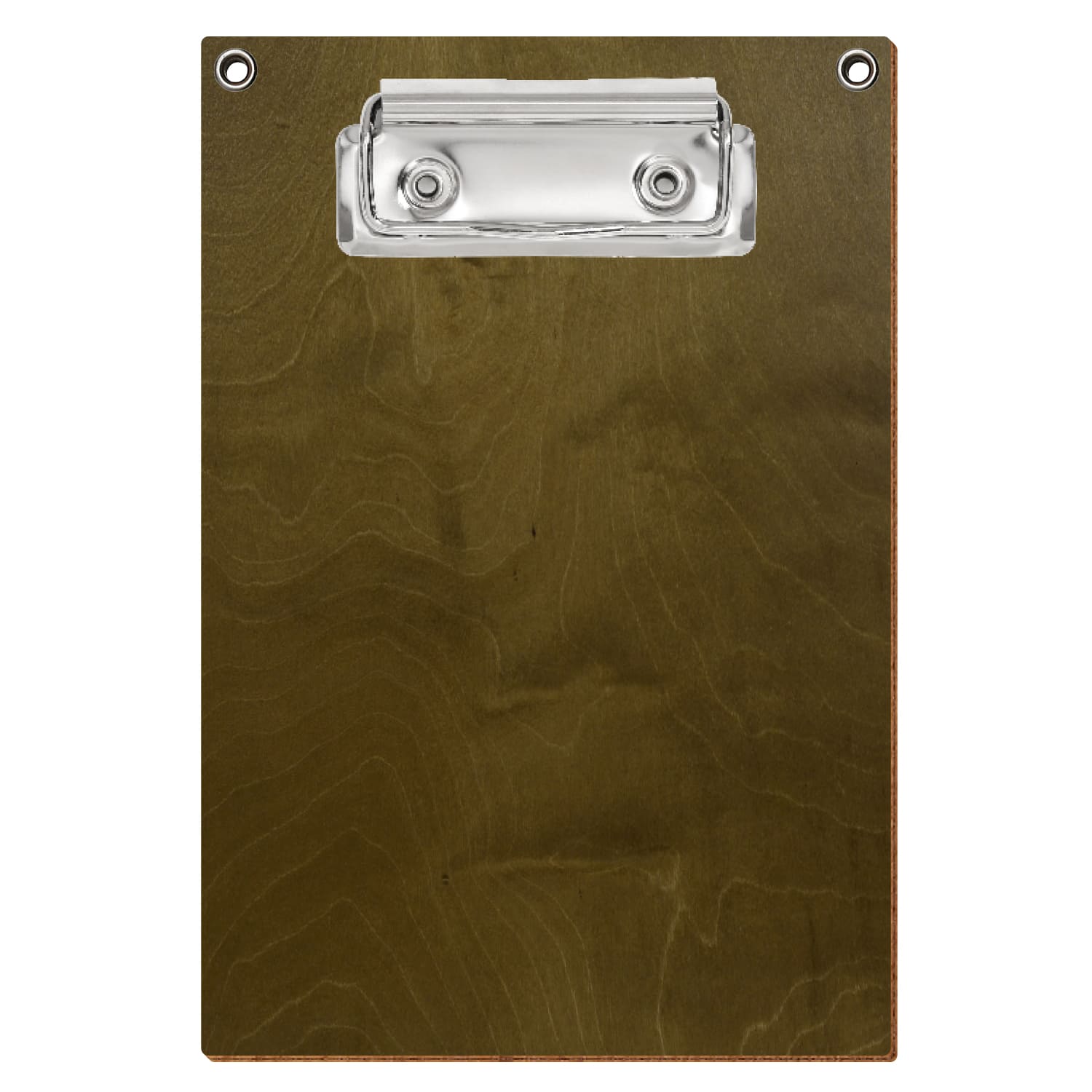 Klemmbrett Standardform Nussbaum hell mit 2 Ösen A6 hochkant Bügelklemme silber