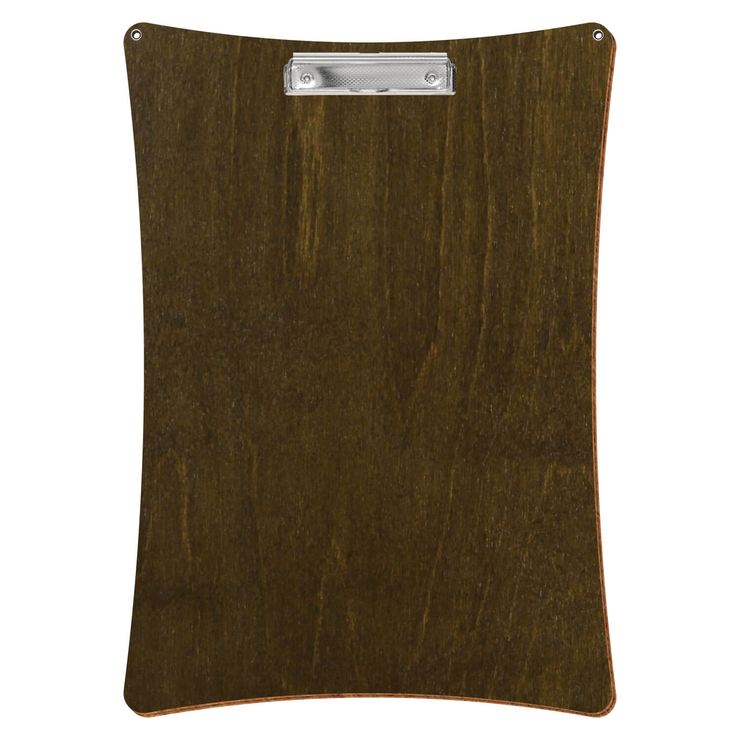 Bütic Holz-Klemmbrett konkav in der Farbe Haselnuss mit Aufhängeösen in A3 hochkant mit carbon-silberner Bügelklemme