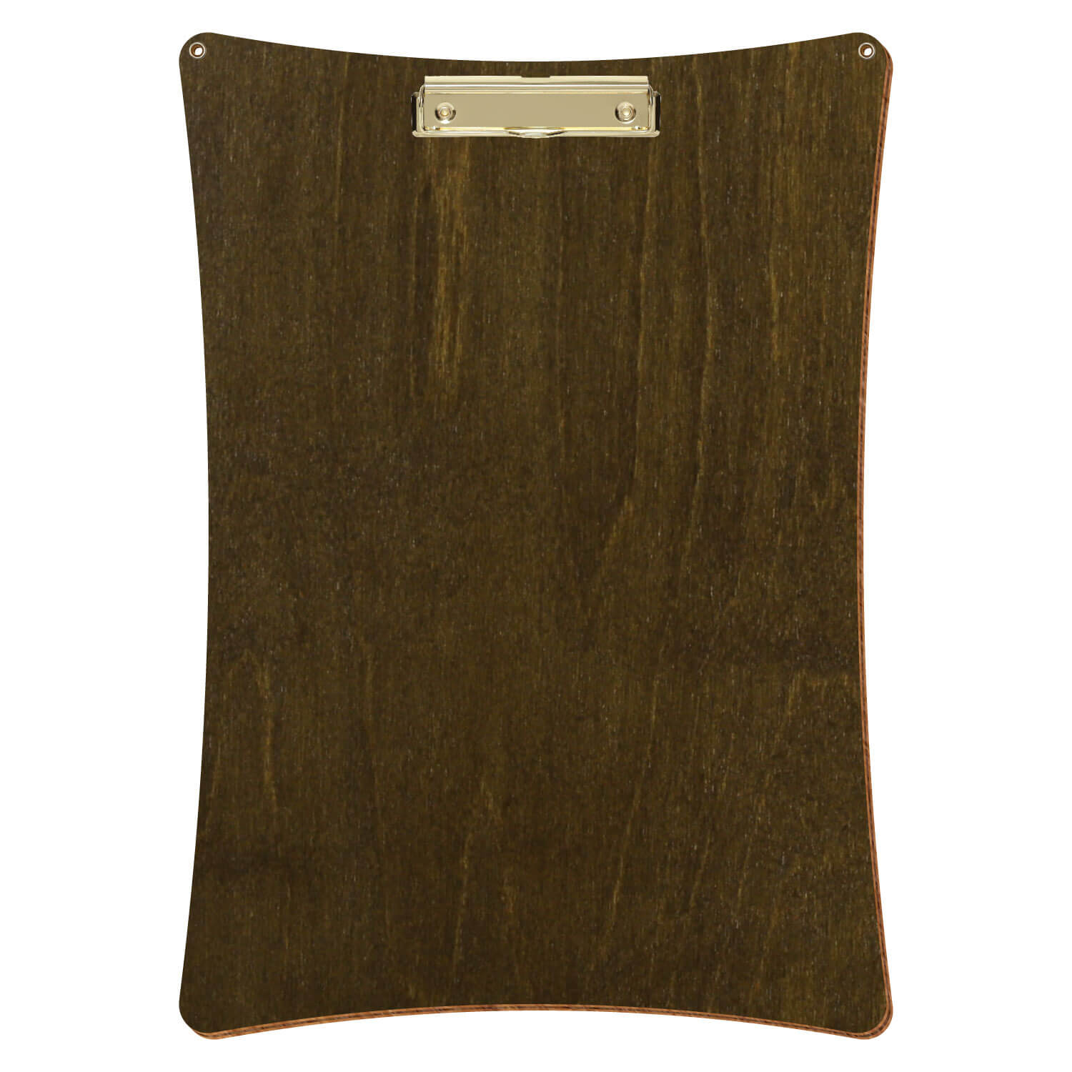 Bütic Holz-Klemmbrett konkav in der Farbe Haselnuss mit Aufhängeösen in A3 hochkant mit goldener Bügelklemme