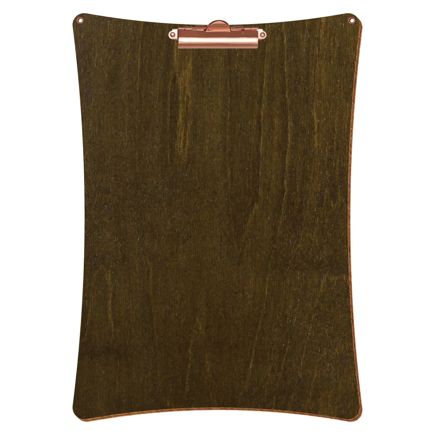 Bütic Holz-Klemmbrett konkav in der Farbe Haselnuss mit Aufhängeösen in A3 hochkant mit roségoldener Zahnklemme