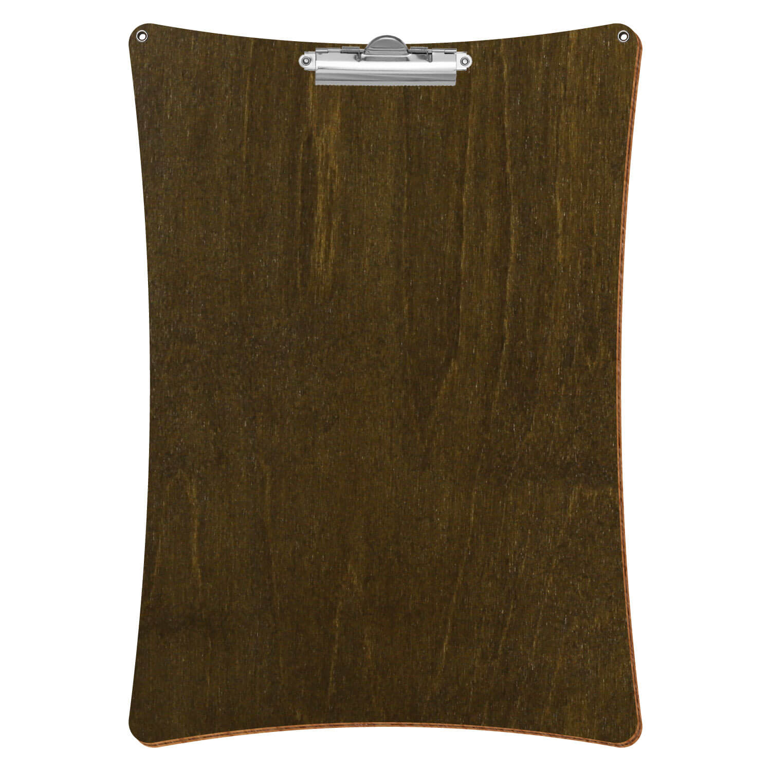Bütic Holz-Klemmbrett konkav in der Farbe Haselnuss mit Aufhängeösen in A3 hochkant mit silberner Zahnklemme