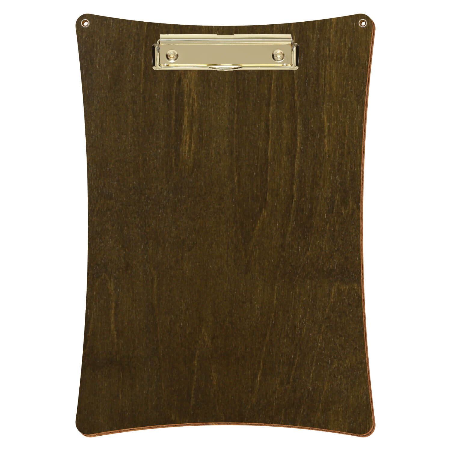Bütic Holz-Klemmbrett konkav in der Farbe Haselnuss mit Aufhängeösen in A4 hochkant mit goldener Bügelklemme
