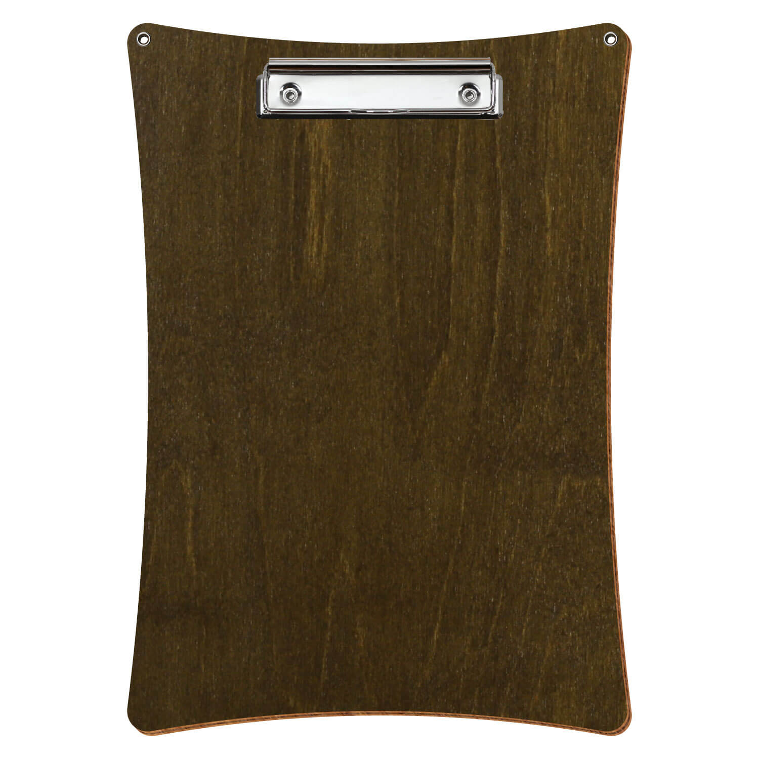 Bütic Holz-Klemmbrett konkav in der Farbe Haselnuss mit Aufhängeösen in A4 hochkant mit silberner Bügelklemme
