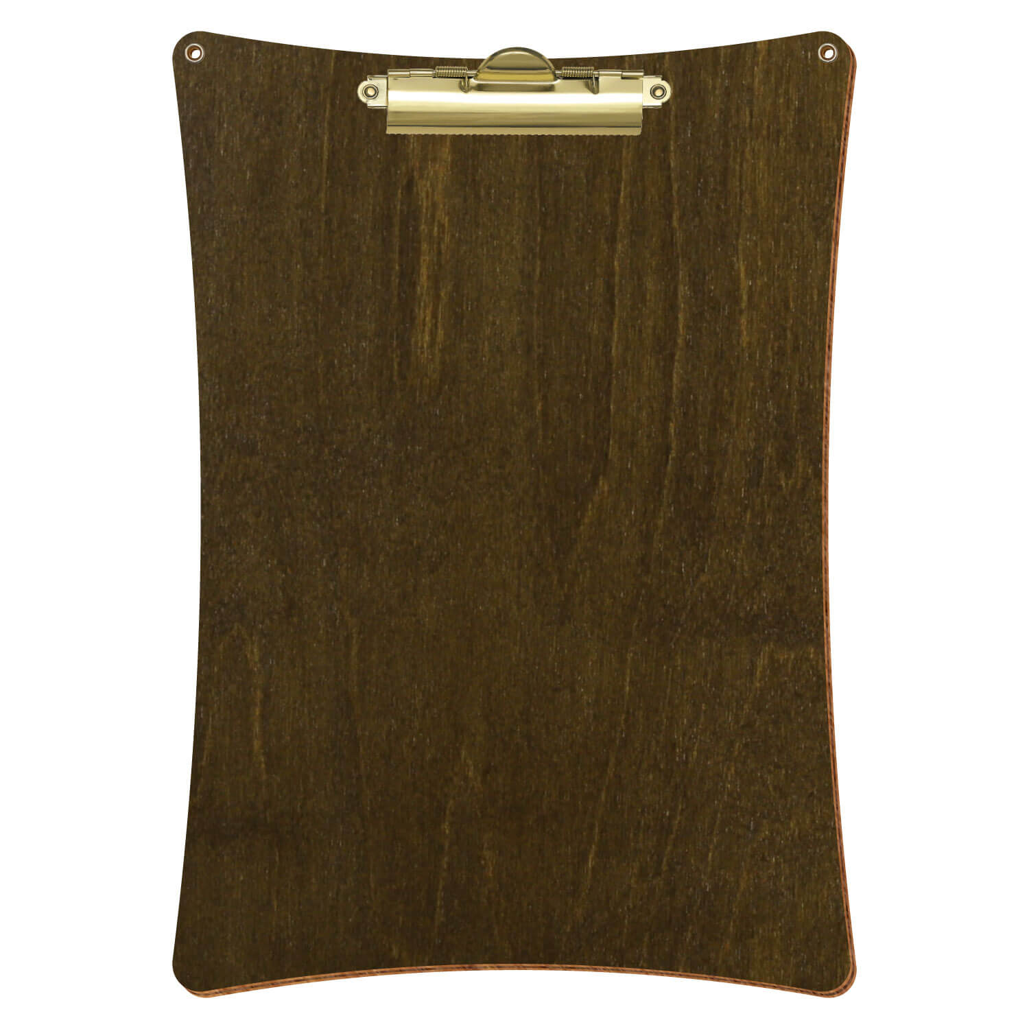Bütic Holz-Klemmbrett konkav in der Farbe Haselnuss mit Aufhängeösen in A4 hochkant mit goldener Zahnklemme