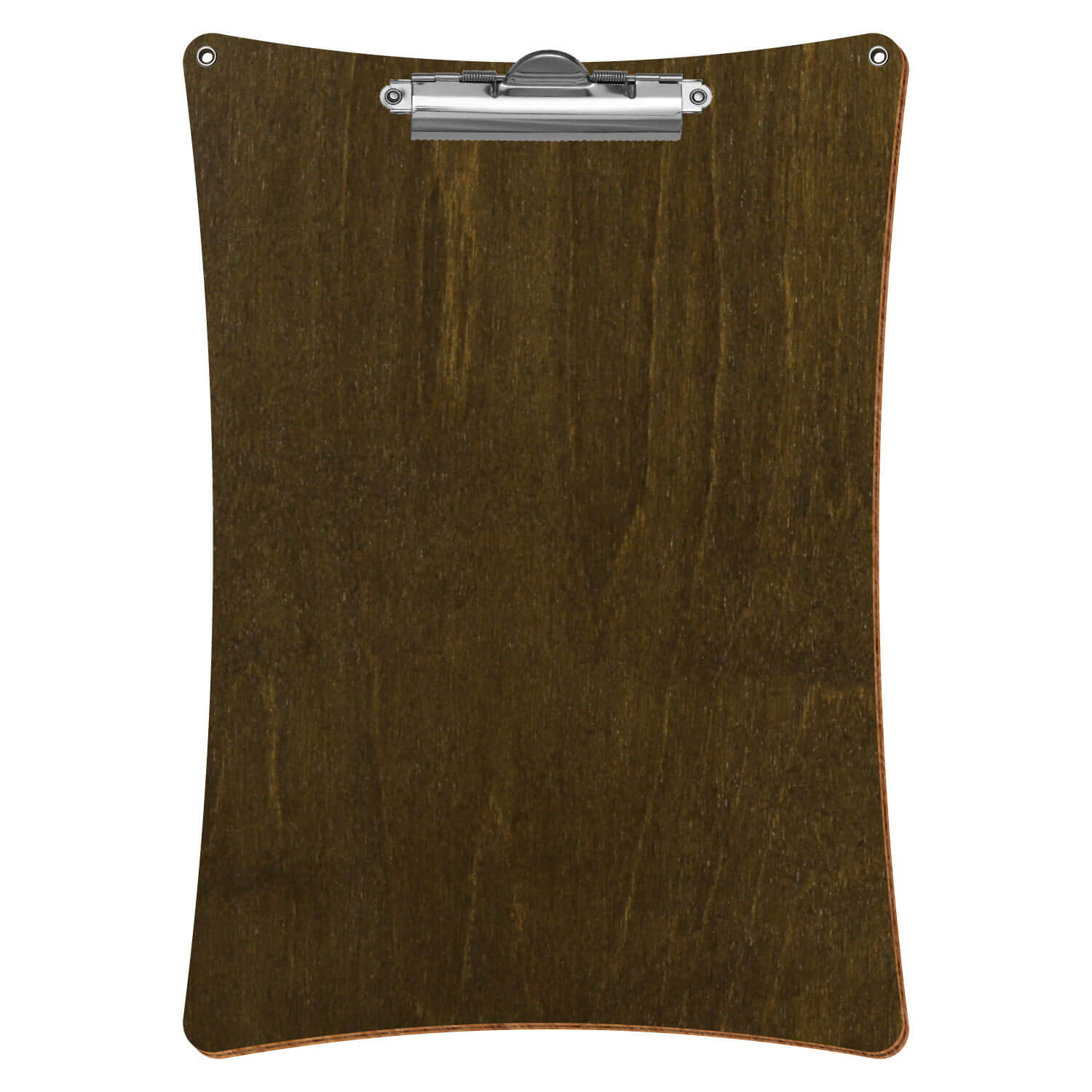 Bütic Holz-Klemmbrett konkav in der Farbe Haselnuss mit Aufhängeösen in A4 hochkant mit silberner Zahnklemme