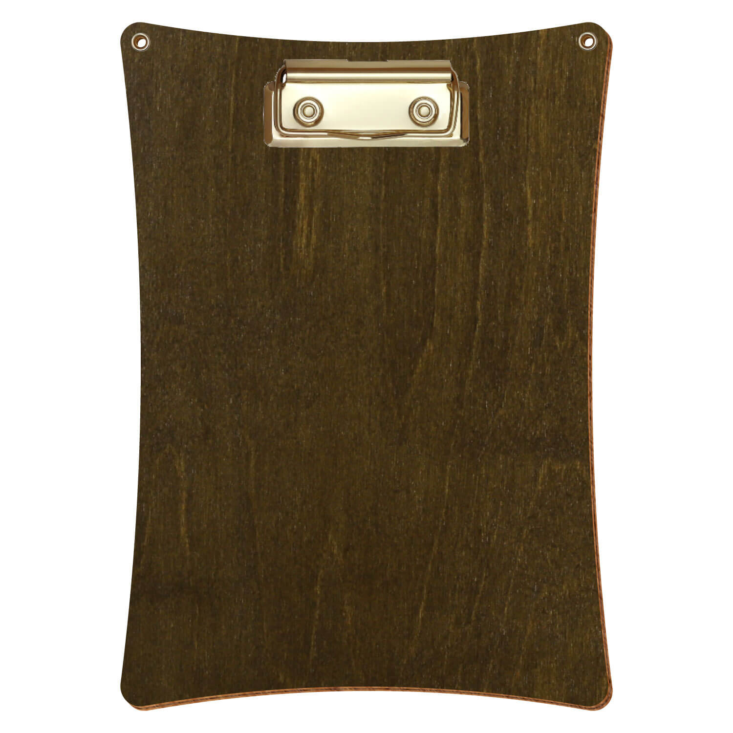 Bütic Holz-Klemmbrett konkav in der Farbe Haselnuss mit Aufhängeösen in A5 hochkant mit goldener Bügelklemme