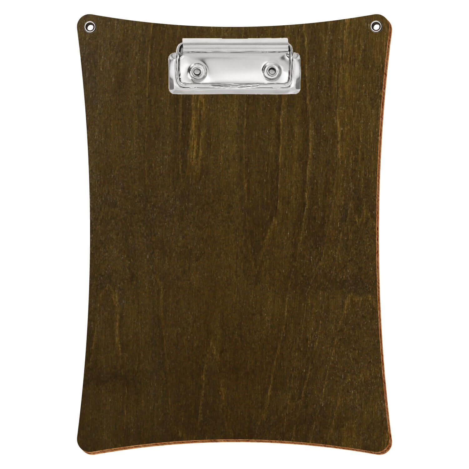 Bütic Holz-Klemmbrett konkav in der Farbe Haselnuss mit Aufhängeösen in A5 hochkant mit silberner Bügelklemme
