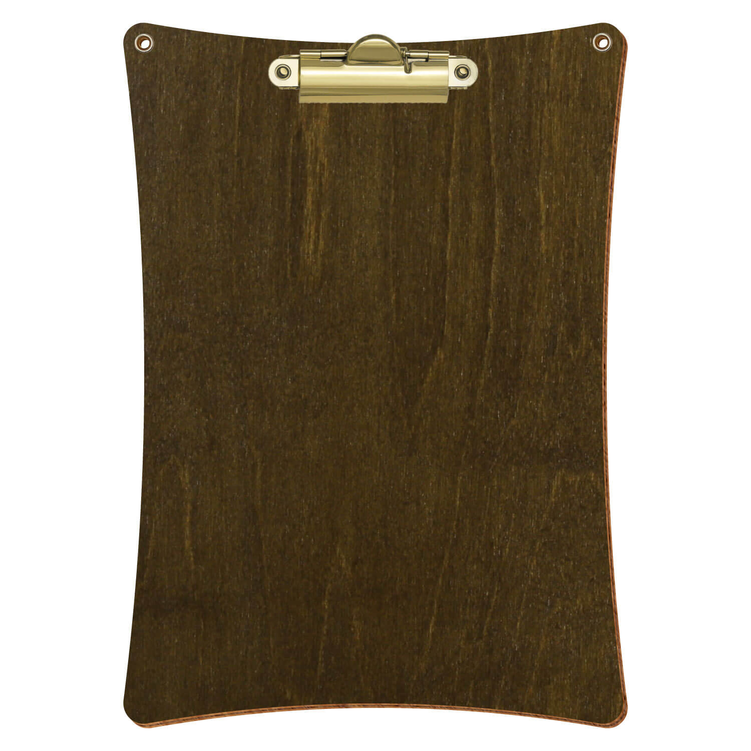 Bütic Holz-Klemmbrett konkav in der Farbe Haselnuss mit Aufhängeösen in A5 hochkant mit goldener Zahnklemme