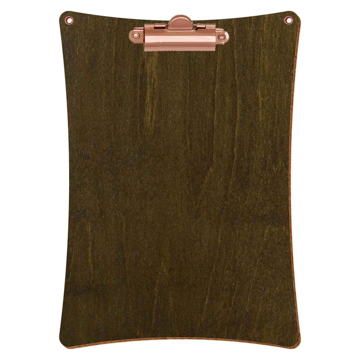 Bütic Holz-Klemmbrett konkav in der Farbe Haselnuss mit Aufhängeösen in A5 hochkant mit roségoldener Zahnklemme