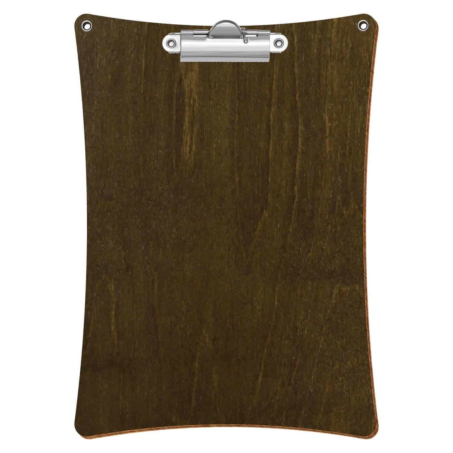 Bütic Holz-Klemmbrett konkav in der Farbe Haselnuss mit Aufhängeösen in A5 hochkant mit silberner Zahnklemme