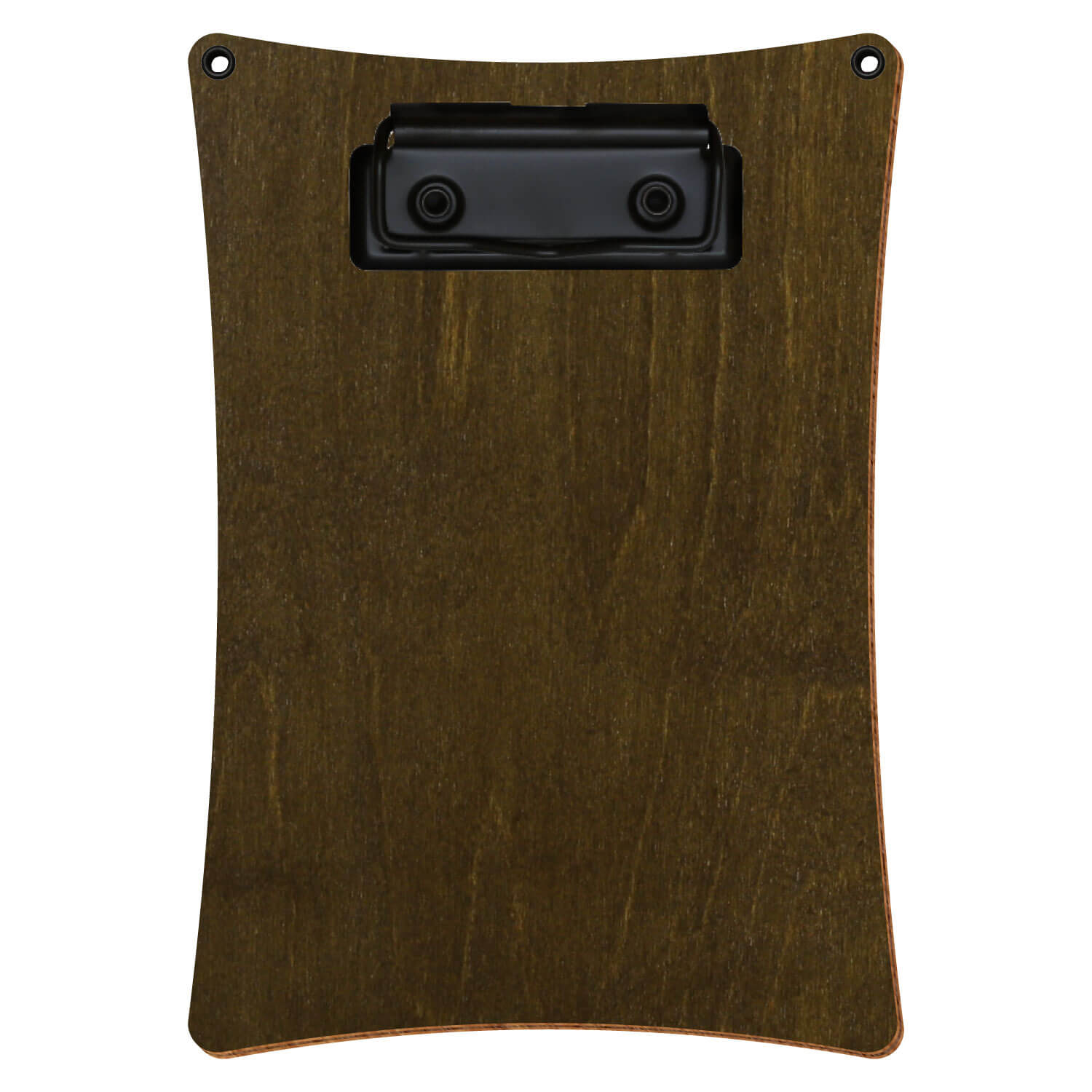 Bütic Holz-Klemmbrett konkav in der Farbe Haselnuss mit Aufhängeösen in A6 hochkant mit schwarzer Bügelklemme