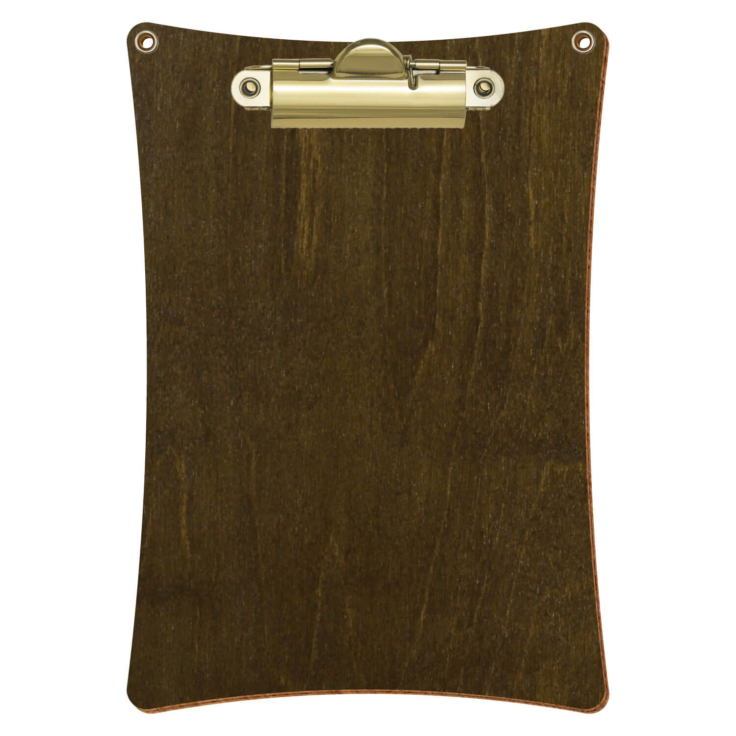 Bütic Holz-Klemmbrett konkav in der Farbe Haselnuss mit Aufhängeösen in A6 hochkant mit goldener Zahnklemme