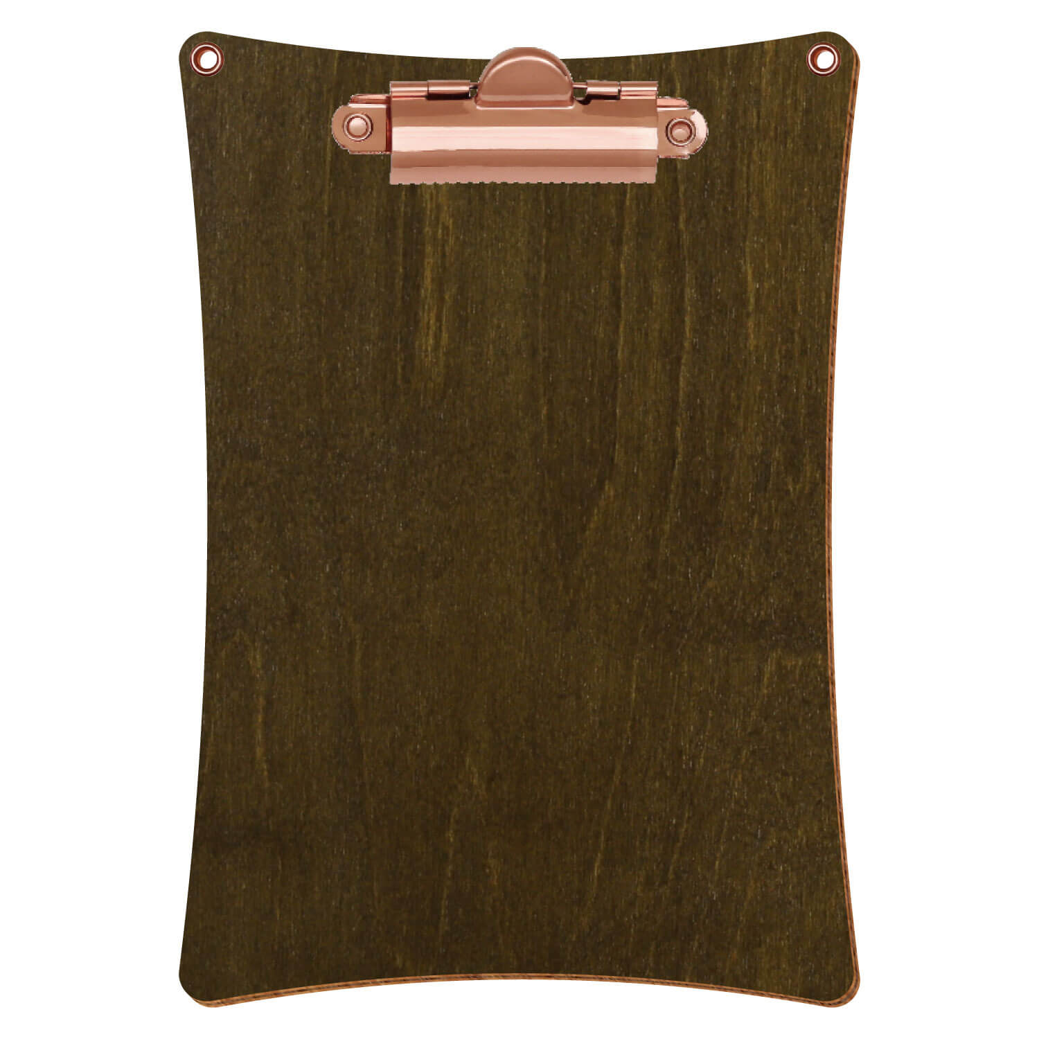 Bütic Holz-Klemmbrett konkav in der Farbe Haselnuss mit Aufhängeösen in A6 hochkant mit roségoldener Zahnklemme