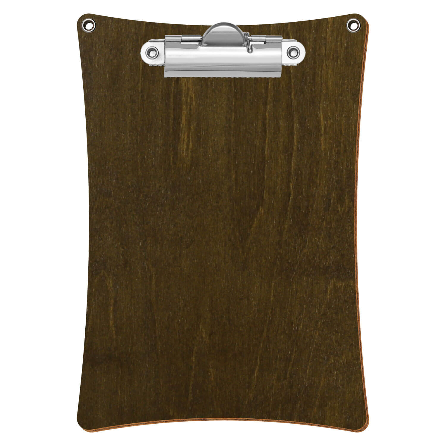 Bütic Holz-Klemmbrett konkav in der Farbe Haselnuss mit Aufhängeösen in A6 hochkant mit silberner Zahnklemme
