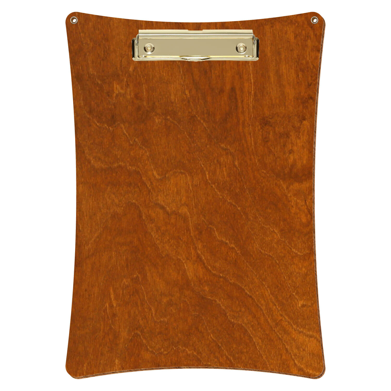 Bütic Holz-Klemmbrett konkav mit Aufhängeösen in der Farbe Rum mit Aufhängeösen in A4 hochkant mit goldener Bügelklemme