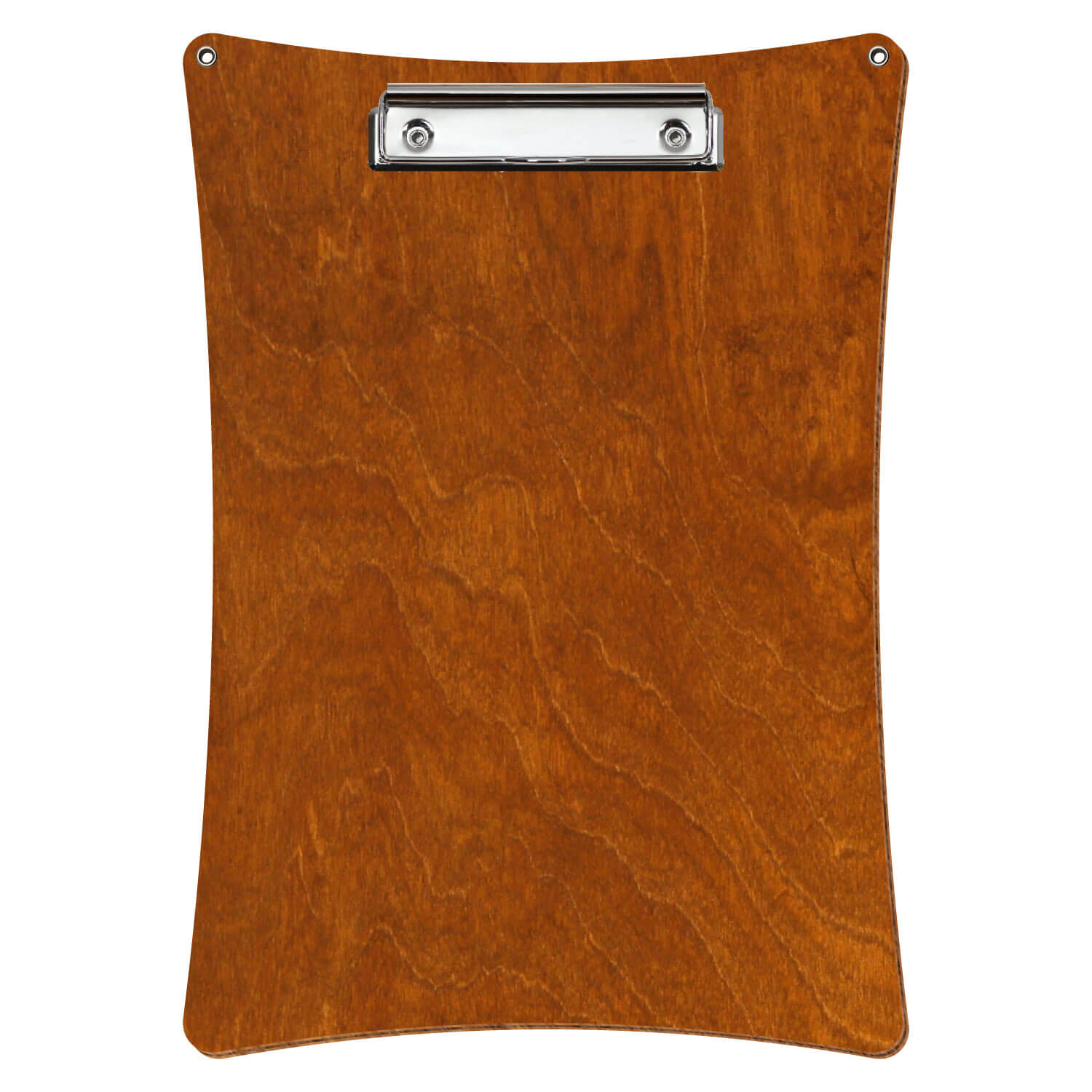 Bütic Holz-Klemmbrett konkav mit Aufhängeösen in der Farbe Rum mit Aufhängeösen in A4 hochkant mit silberner Bügelklemme
