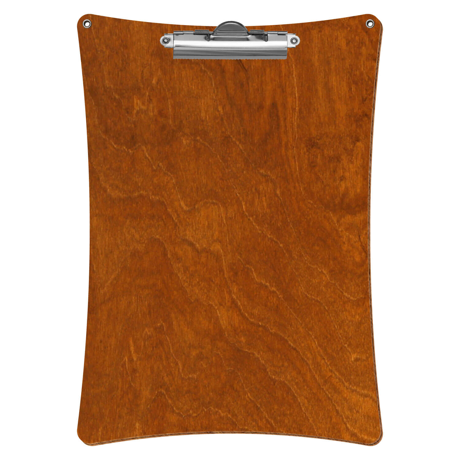 Bütic Holz-Klemmbrett konkav mit Aufhängeösen in der Farbe Rum mit Aufhängeösen in A4 hochkant mit silberner Zahnklemme