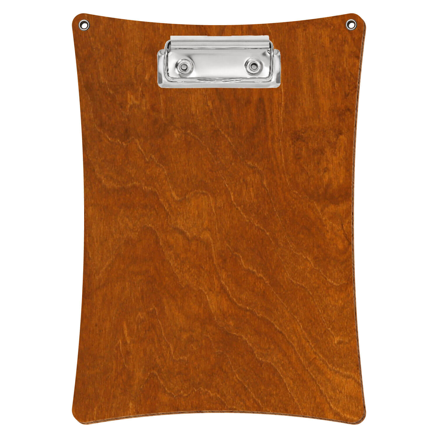 Bütic Holz-Klemmbrett konkav mit Aufhängeösen in der Farbe Rum mit Aufhängeösen in A5 hochkant mit silberner Bügelklemme