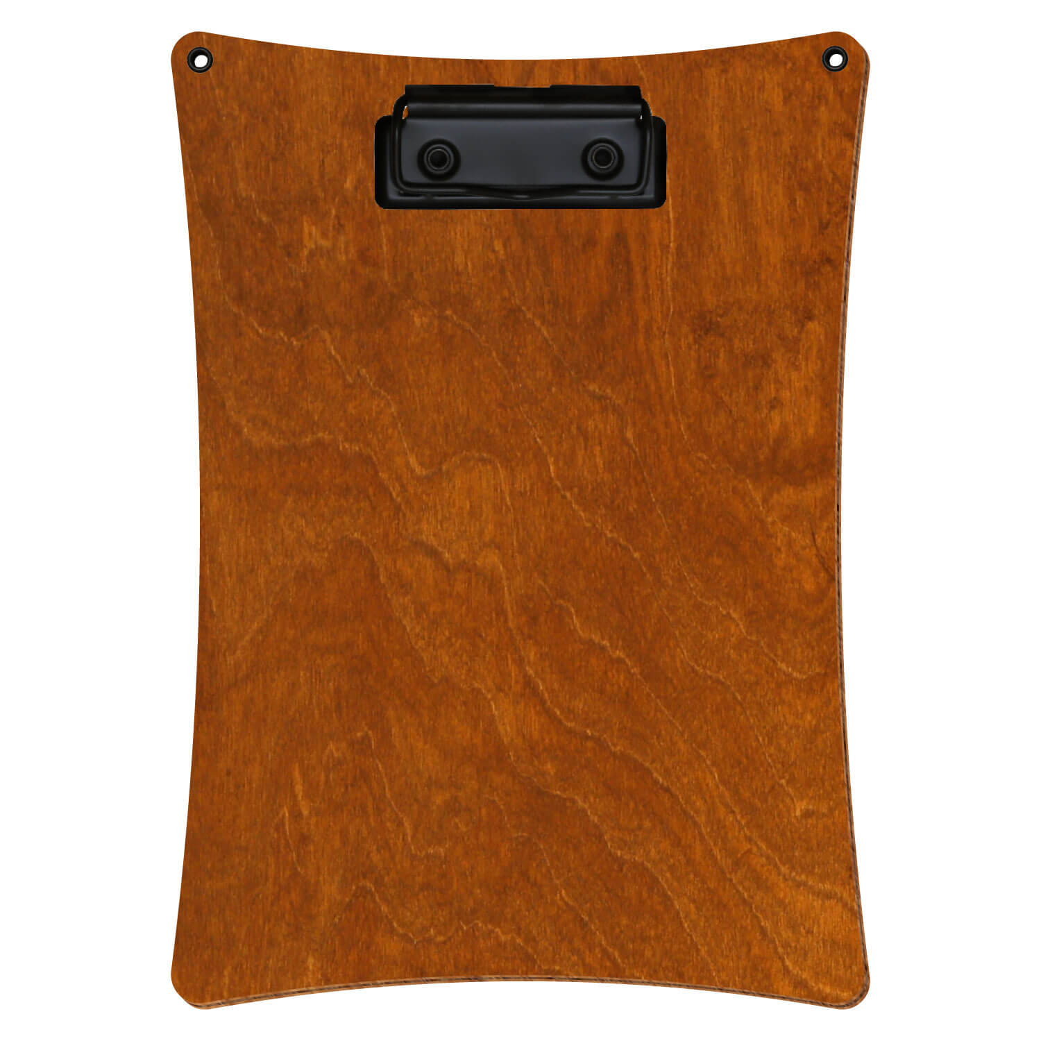 Bütic Holz-Klemmbrett konkav mit Aufhängeösen in der Farbe Rum mit Aufhängeösen in A5 hochkant mit schwarzer Bügelklemme