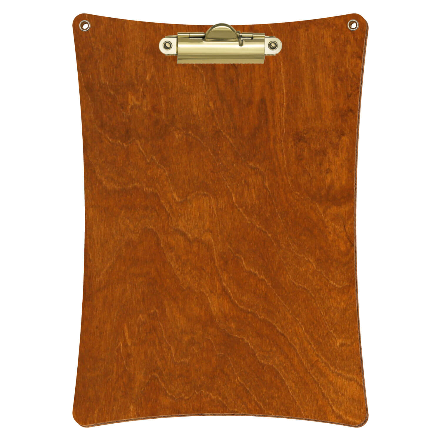 Bütic Holz-Klemmbrett konkav mit Aufhängeösen in der Farbe Rum mit Aufhängeösen in A5 hochkant mit goldener Zahnklemme