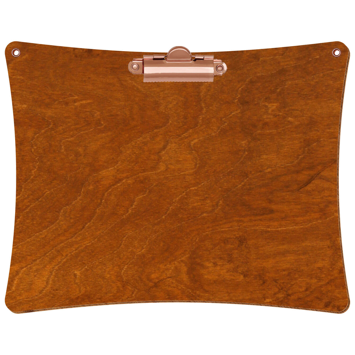 Bütic Holz-Klemmbrett konkav mit Aufhängeösen in der Farbe Rum mit Aufhängeösen in A5 querkant mit roségoldener Zahnklemme
