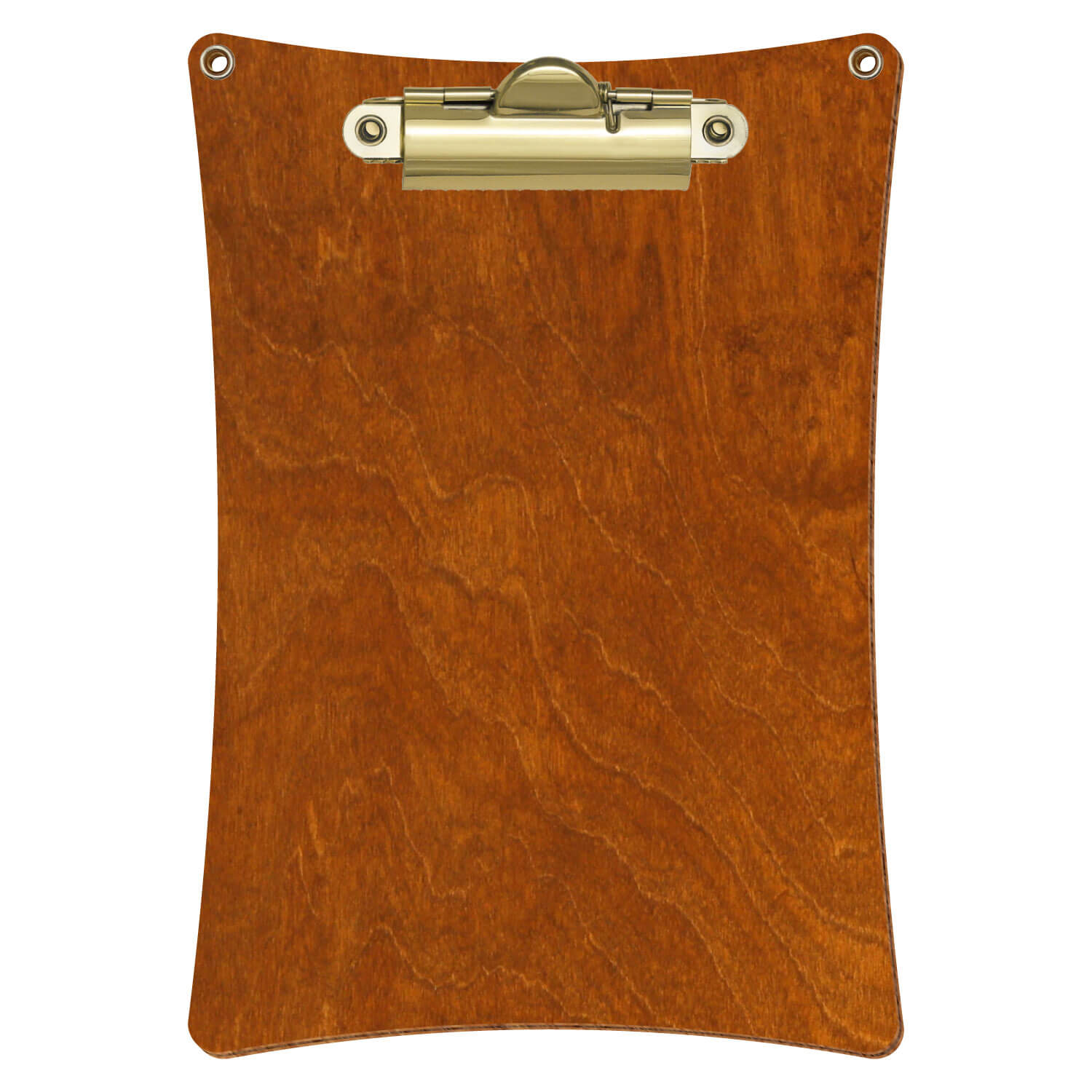 Bütic Holz-Klemmbrett konkav mit Aufhängeösen in der Farbe Rum mit Aufhängeösen in A6 hochkant mit goldener Zahnklemme