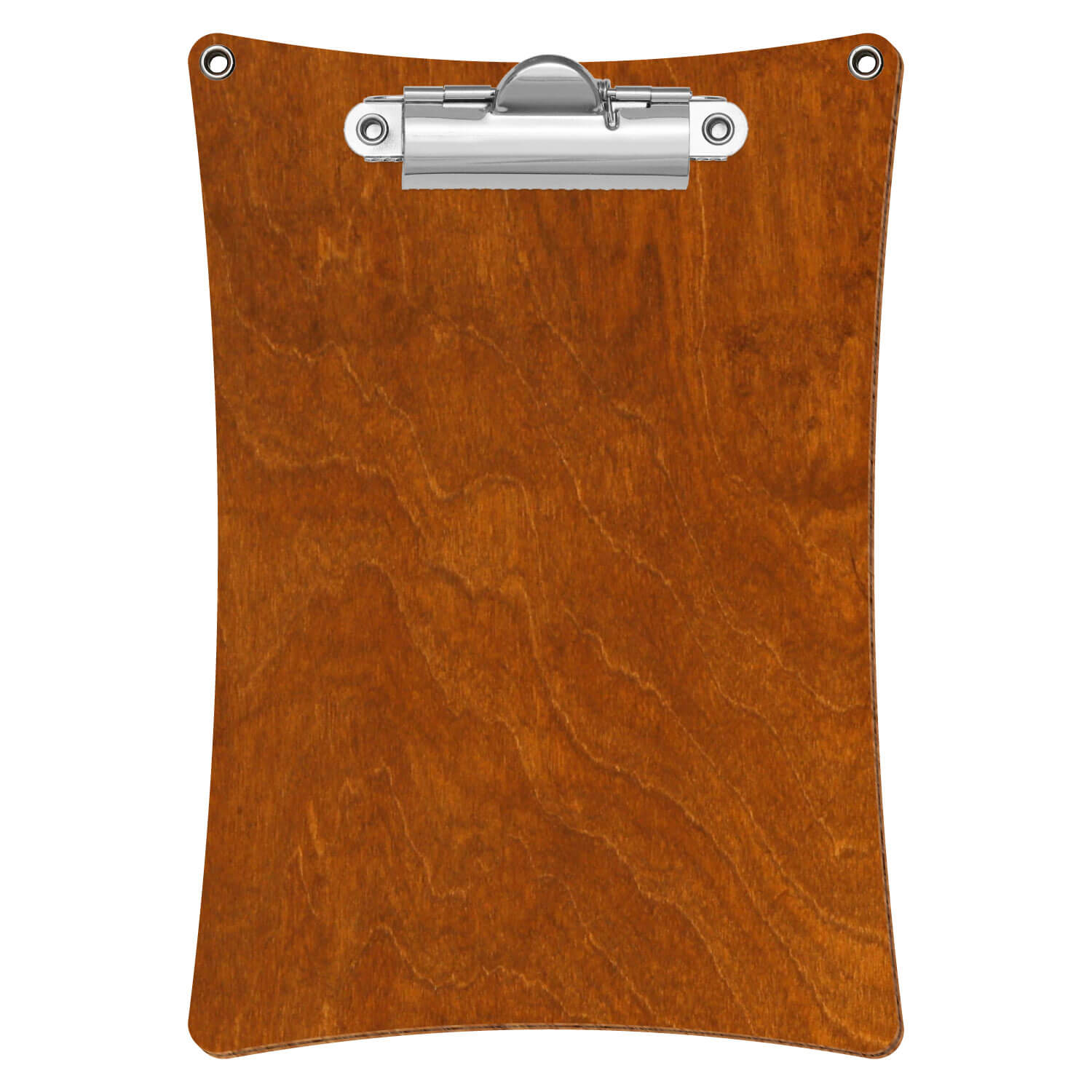 Bütic Holz-Klemmbrett konkav mit Aufhängeösen in der Farbe Rum mit Aufhängeösen in A6 hochkant mit silberner Zahnklemme