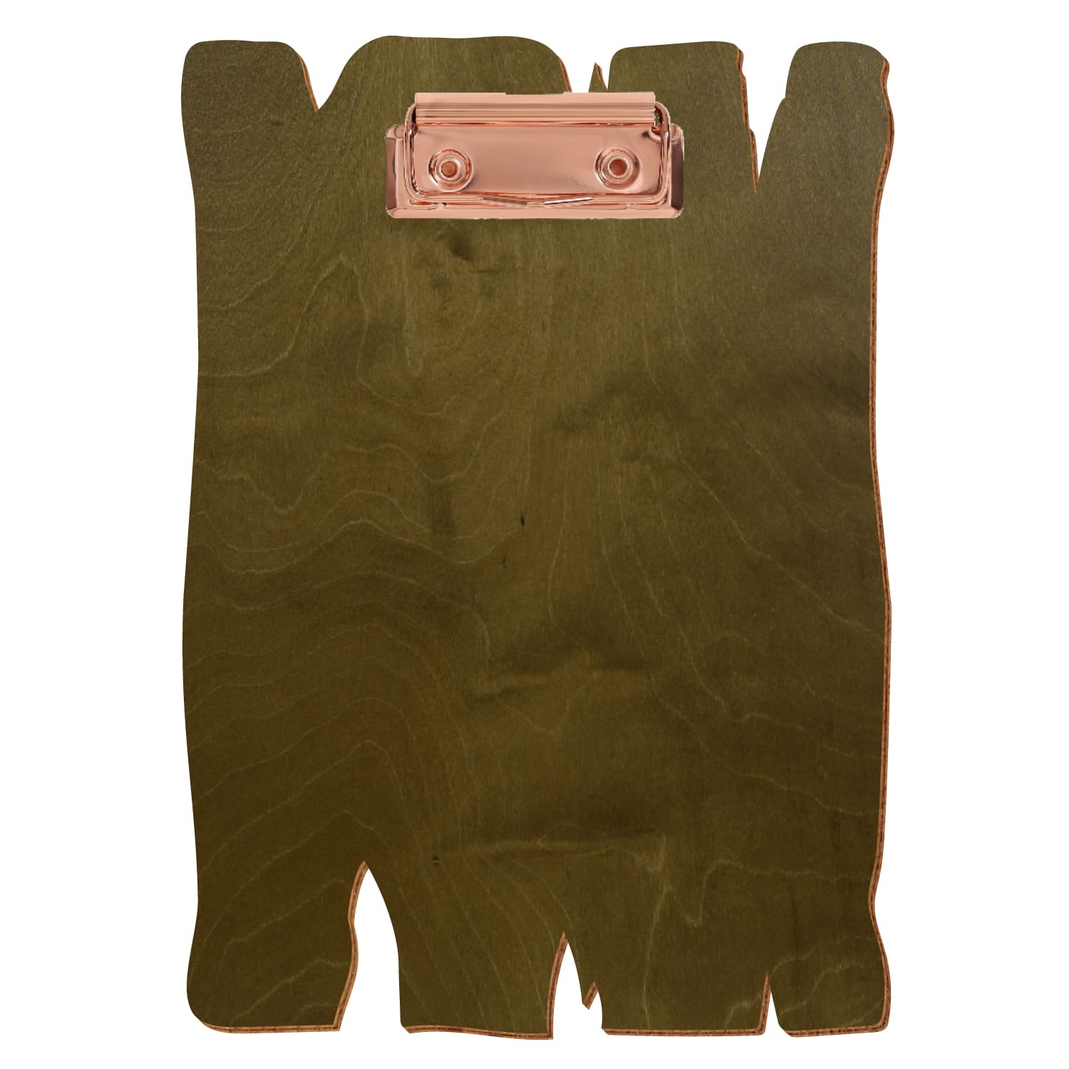 Klemmbrett Holzbrettform Nussbaum hell A5 hochkant Bügelklemme roségold