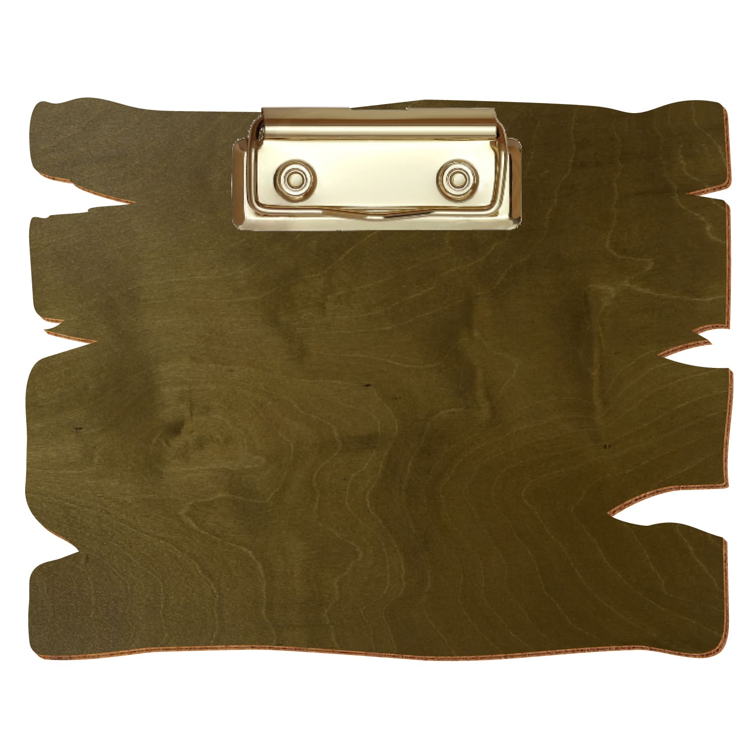 Klemmbrett Holzbrettform Nussbaum hell A6 querkant Bügelklemme gold